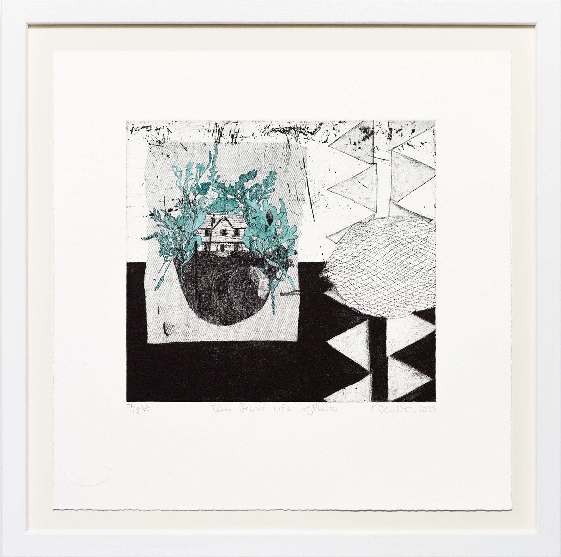 "Das geheime Leben der Pflanzen VE 7/8" Intaglio, handkoloriert, Haus, Blätter