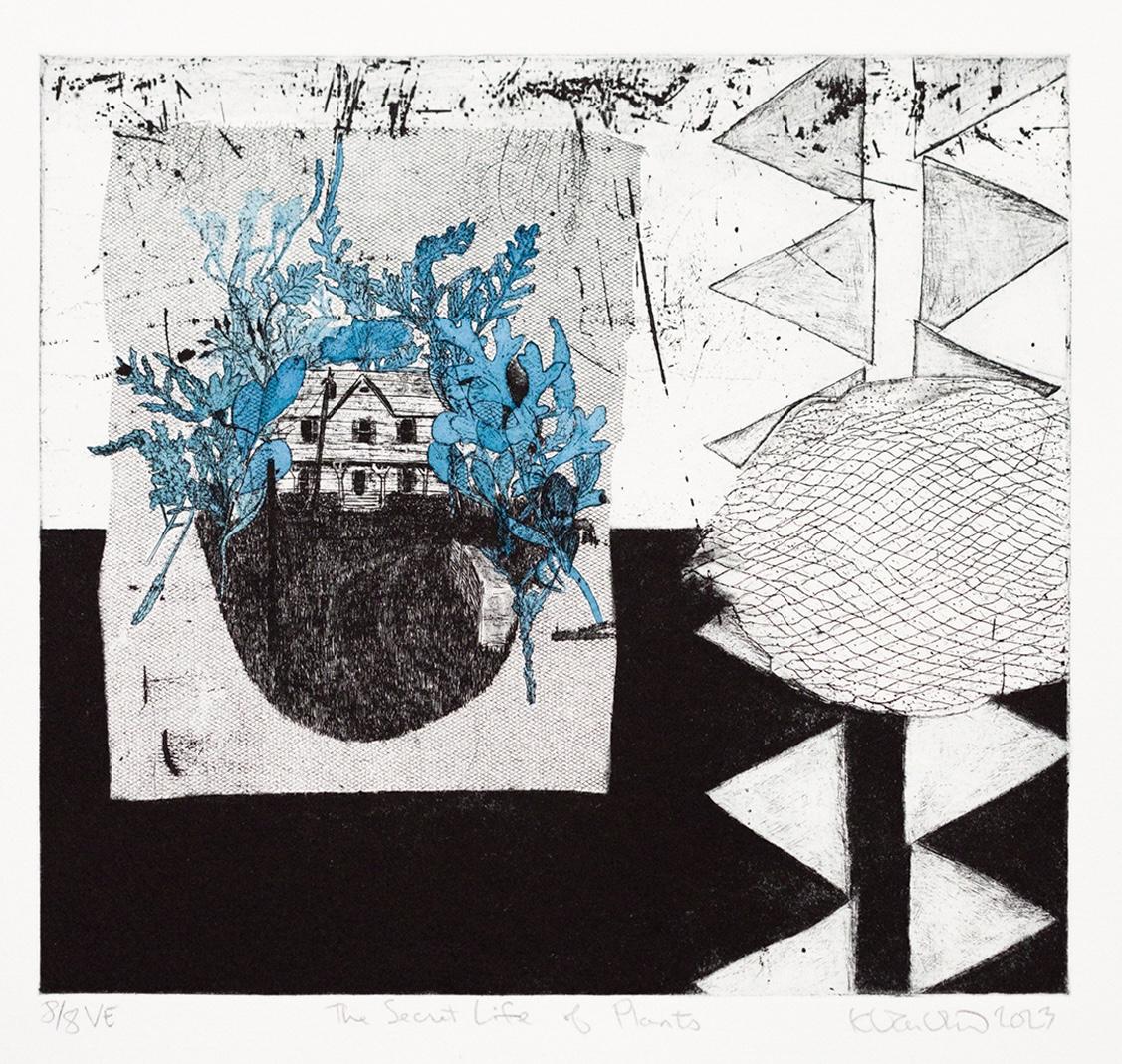 « The Secret Life of Plants VE 8/8 », entaille, colorée à la main, maison, feuilles - Contemporain Print par Katie VanVliet