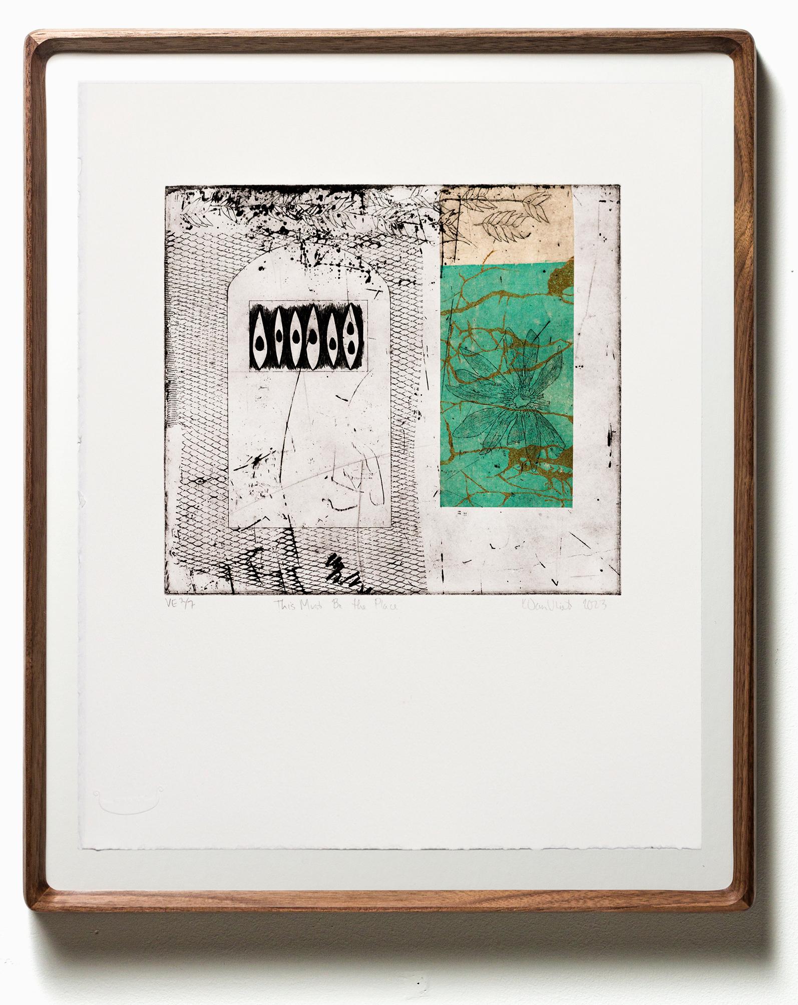 Katie VanVliet Abstract Print – „This Must Be the Place VE 2/7“ Intaglio, handkoloriert, Textur