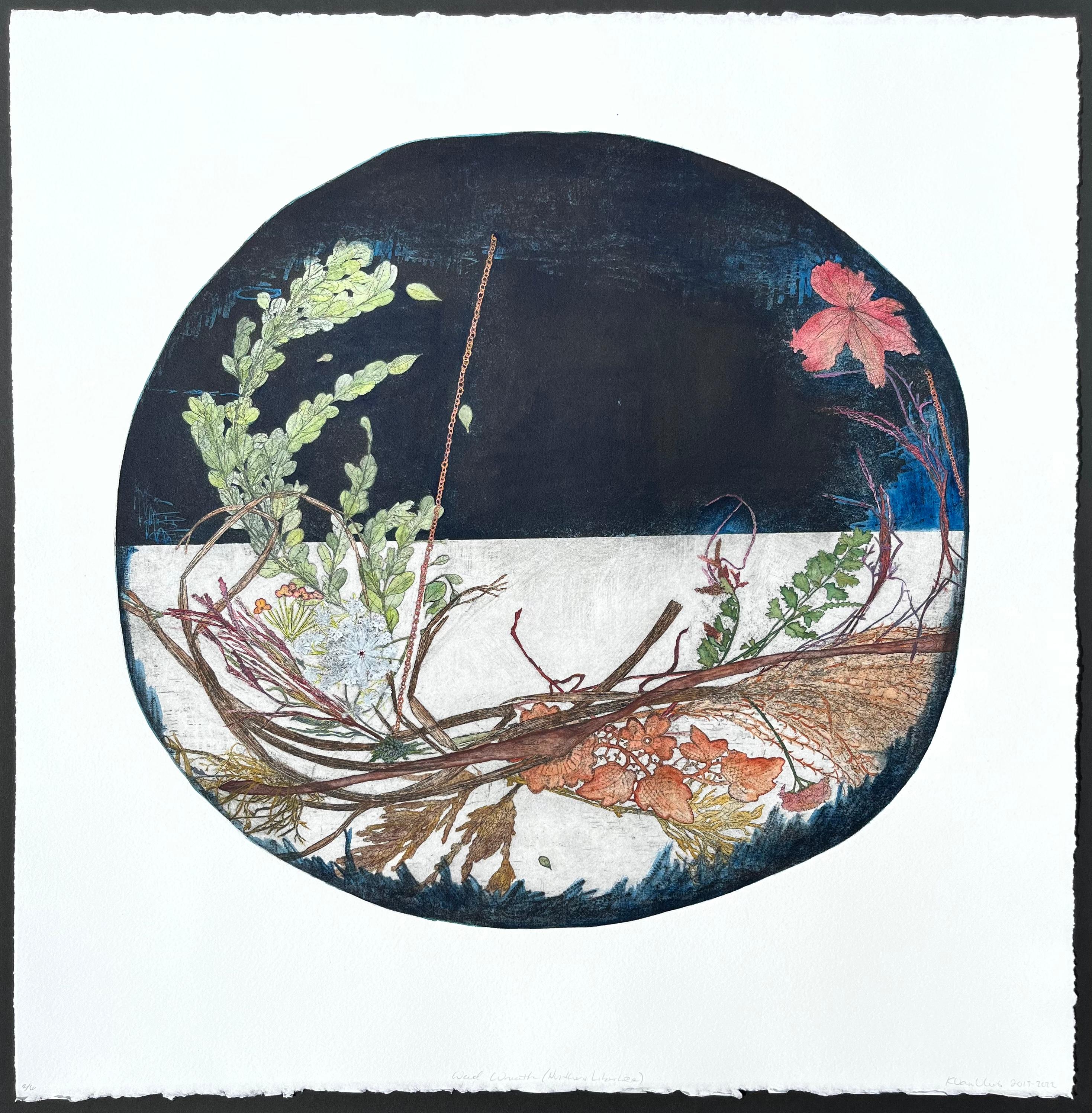 "Weed Wreath (edition 2/6)" Botanical Etching, Floral printmaking, tree branches