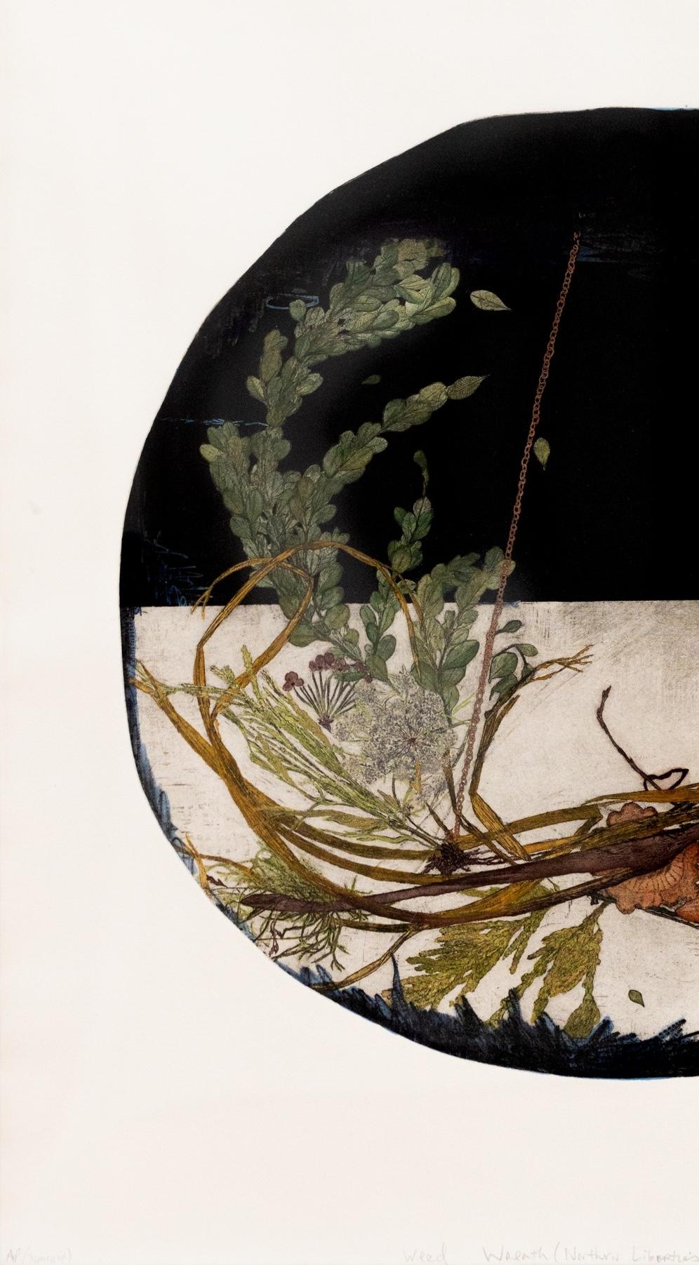 Weed Wreath (Framed) - Beige Figurative Print by Katie VanVliet