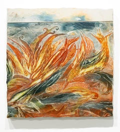 « Wild is the Wind », couleurs chaudes, orange, paysage abstrait, impression en taille-douce