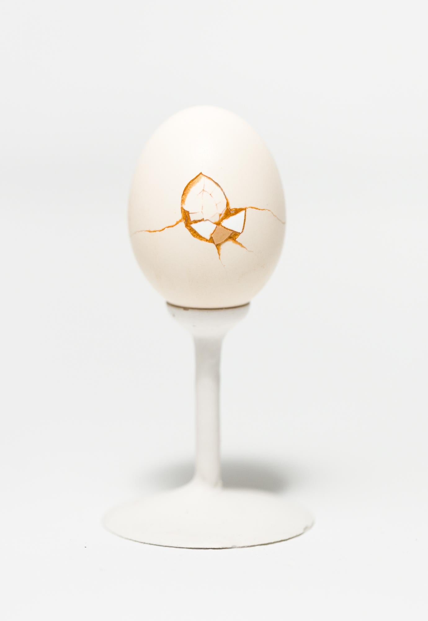 "Fault Lines: Bantam #B8", Found Object Sculpture, Egg Motif - Mixed Media Art by Katie VanVliet