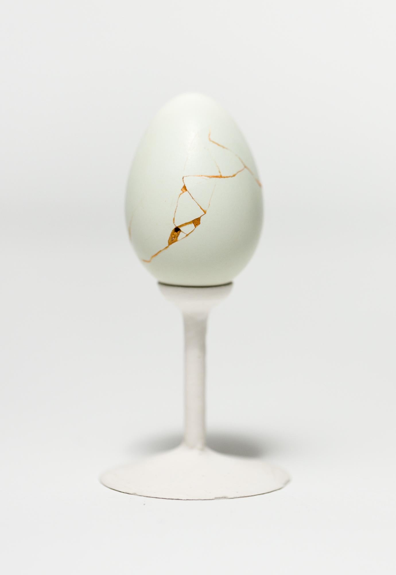 Katie VanVliet Still-Life Sculpture - "Fault Lines: Bantam #B9", Found Object Sculpture, Egg Motif