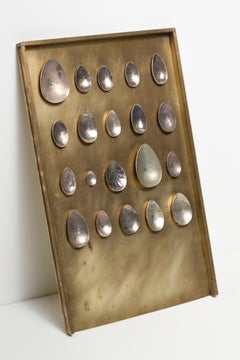 "Twenty Silver Eggs", Found Object Assemblage, Egg Motif, Brass, Silver