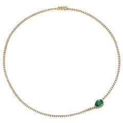 KATKIM Trace Diamond Eternity Necklace with 1.32ct Pear Cut Emerald in 18k gold.