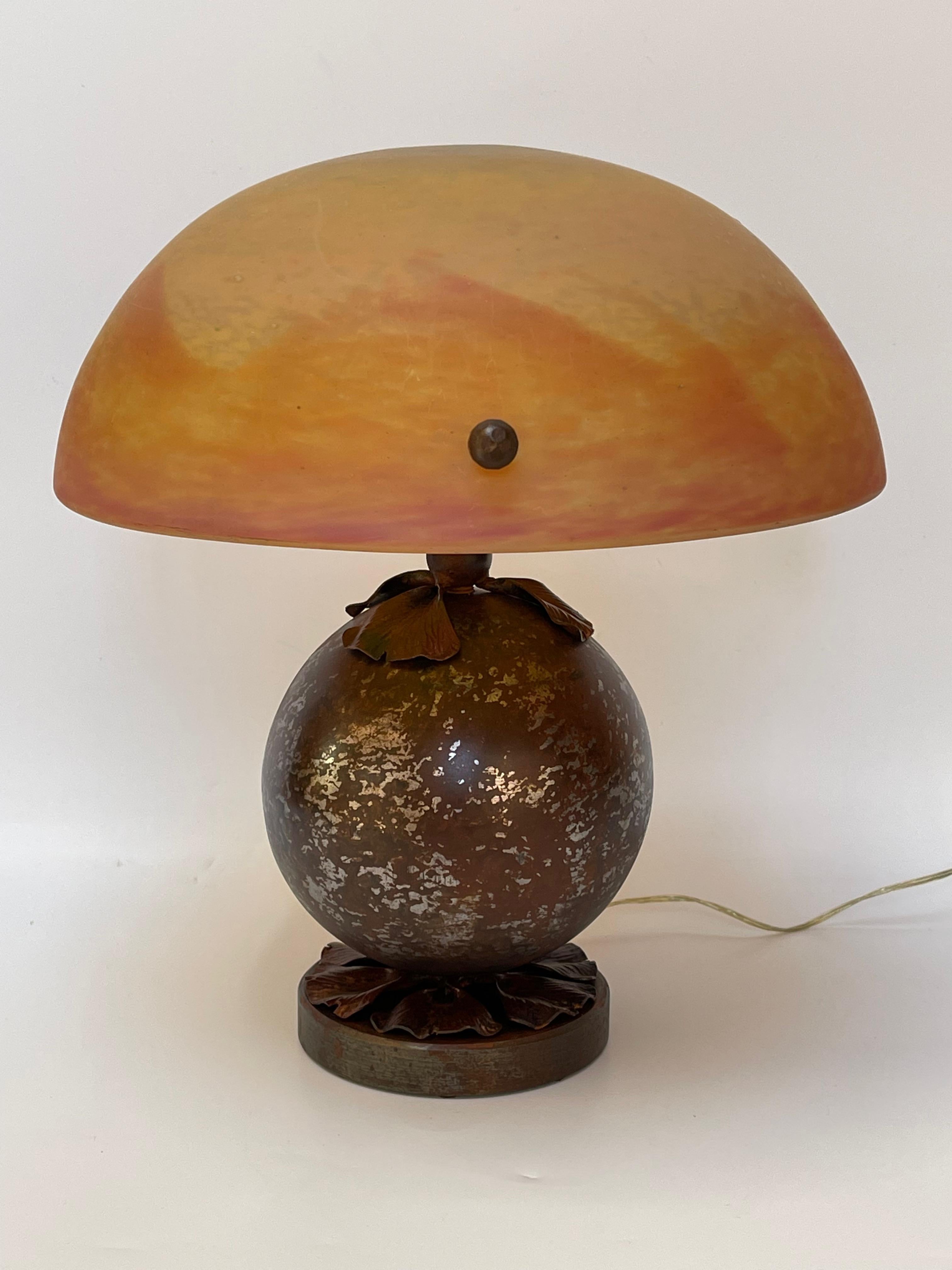 Hammered Katona and Daum Nancy Art Deco Lamp For Sale