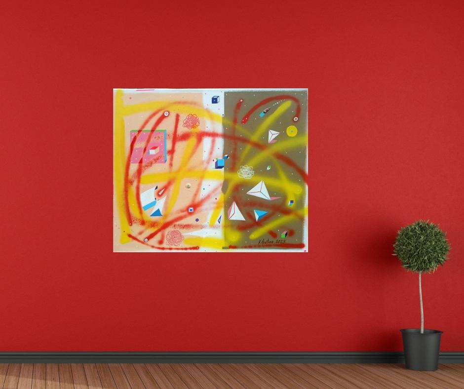 5 x 7, Pittura, Acrilico su tela - Abstract Painting Marrone di Katrina Avotina