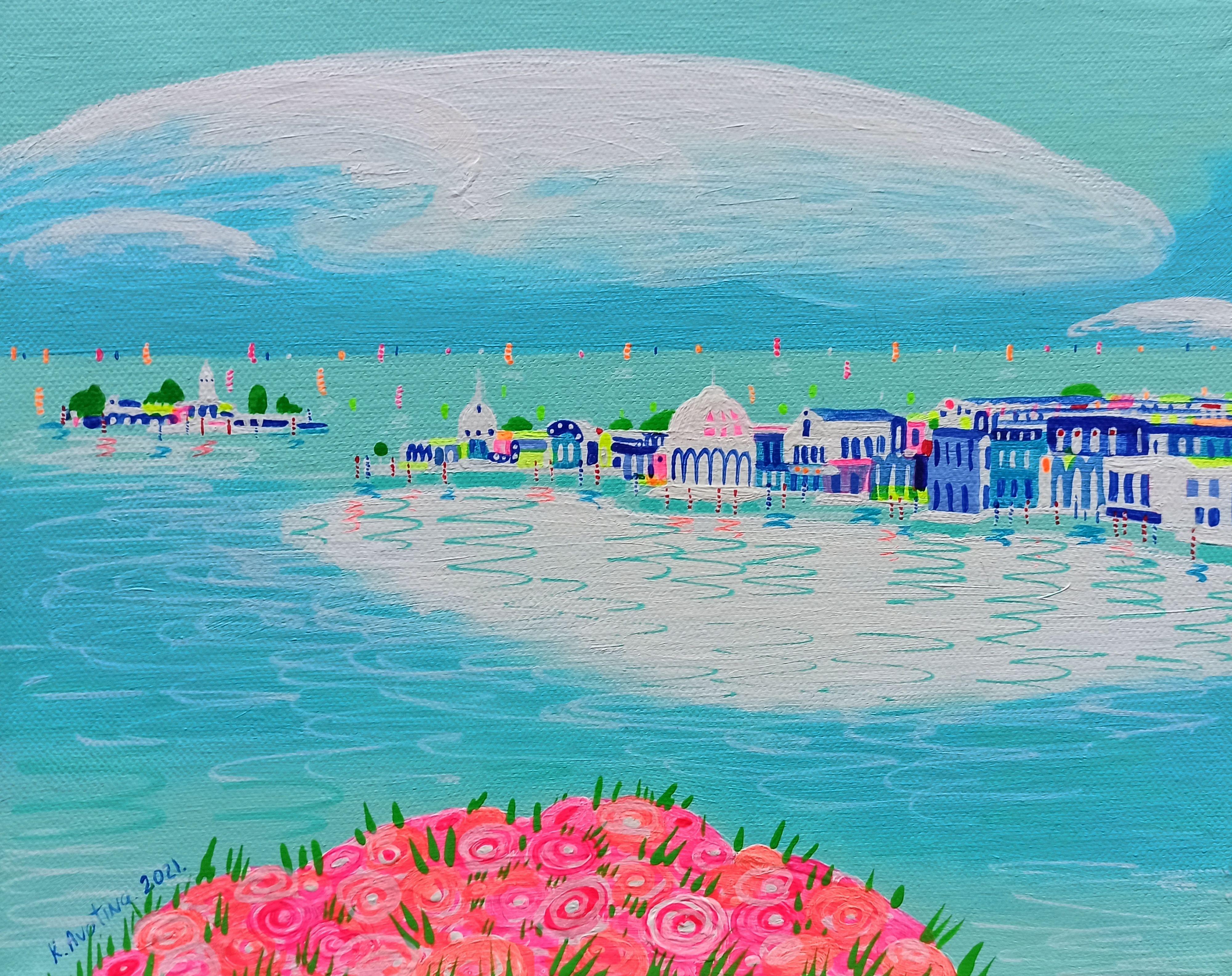The painting is 2 cm deep and can be hung without an additional frame, also all picture sides are painted.  The painting is signed on front and on the back. A signed Certificate of Authenticity also included.  Materials: Acrylic on Canvas.  If you
