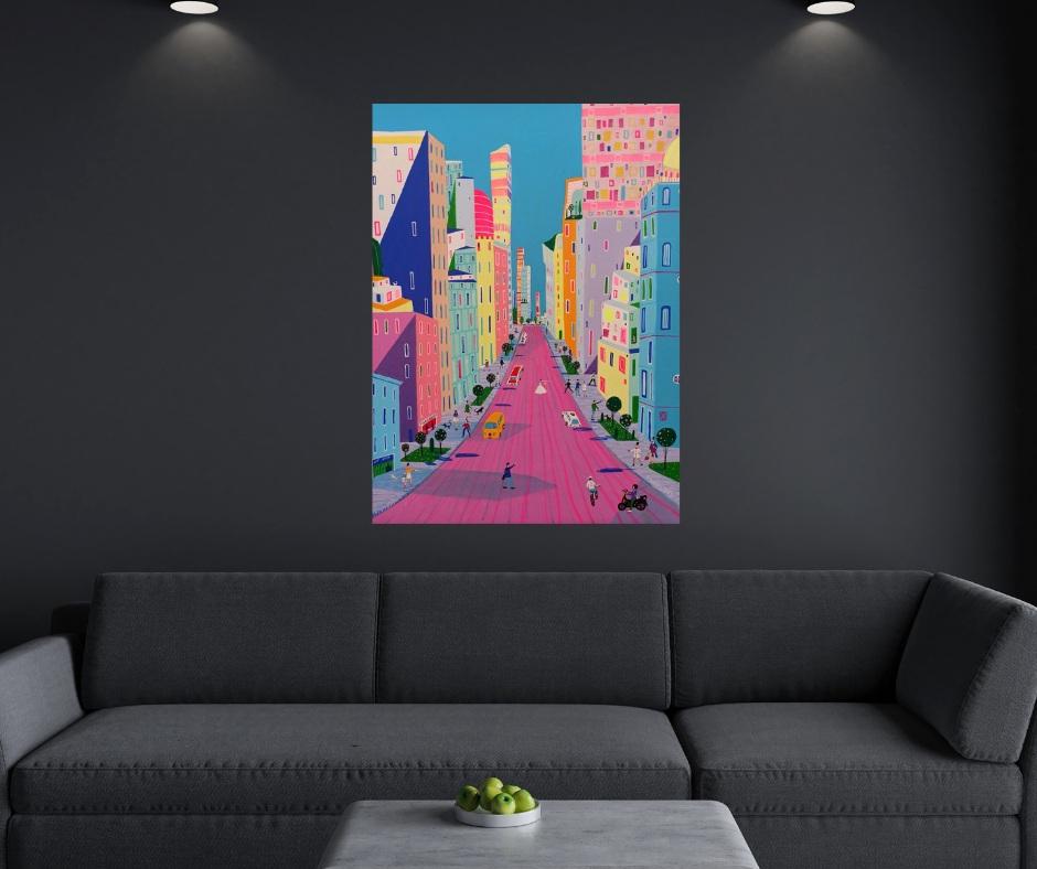Il quadro ha una profondità di 4 cm e può essere appeso senza una cornice aggiuntiva, inoltre tutti i lati del quadro sono dipinti.    Il dipinto è firmato sul fronte e sul retro.    È incluso anche un certificato di autenticità firmato.   