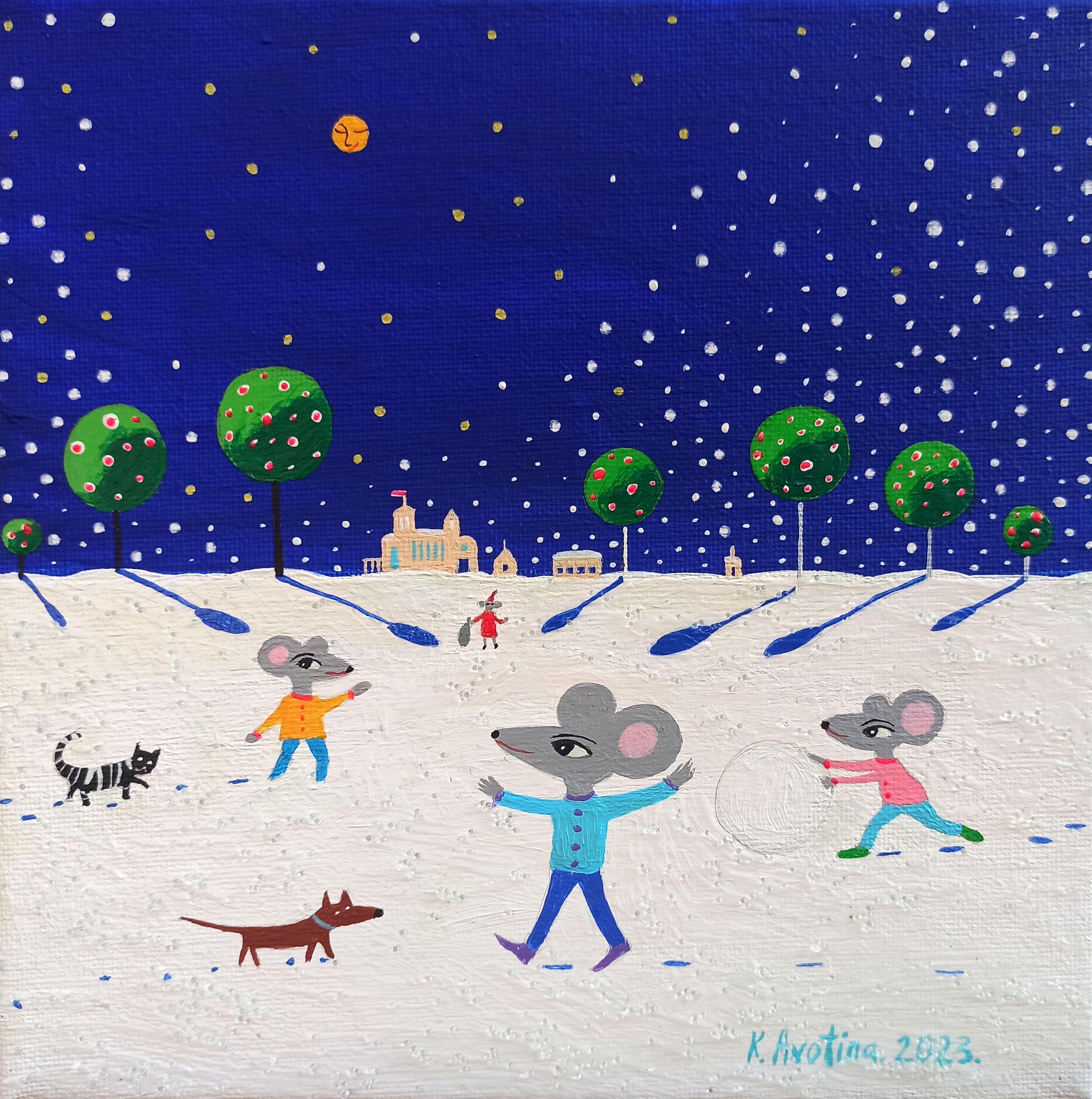 Gioia di Natale, Pittura, Acrilico su tela - Painting di Katrina Avotina
