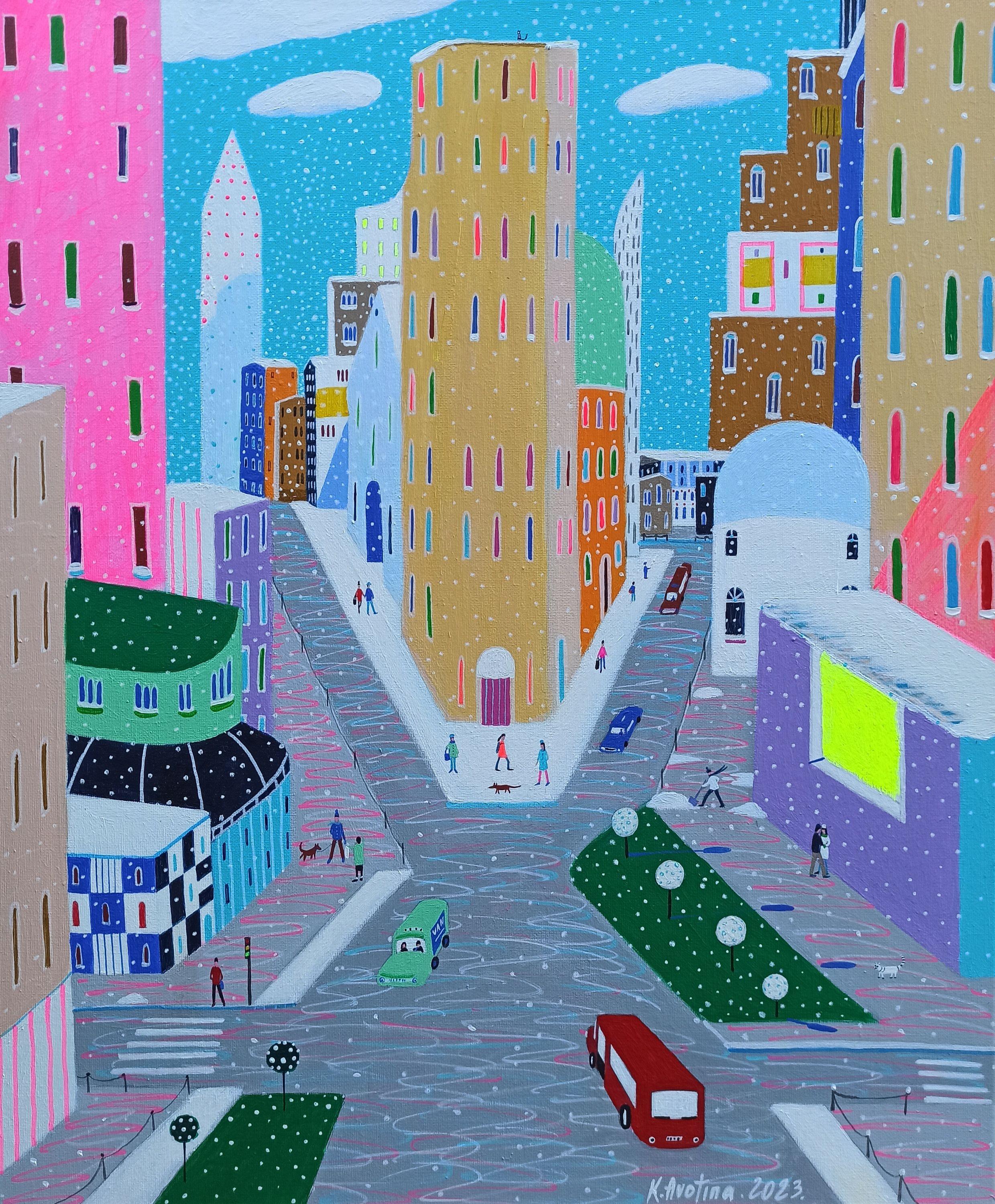 Accogliente giornata invernale, Pittura, Acrilico su tela - Painting di Katrina Avotina