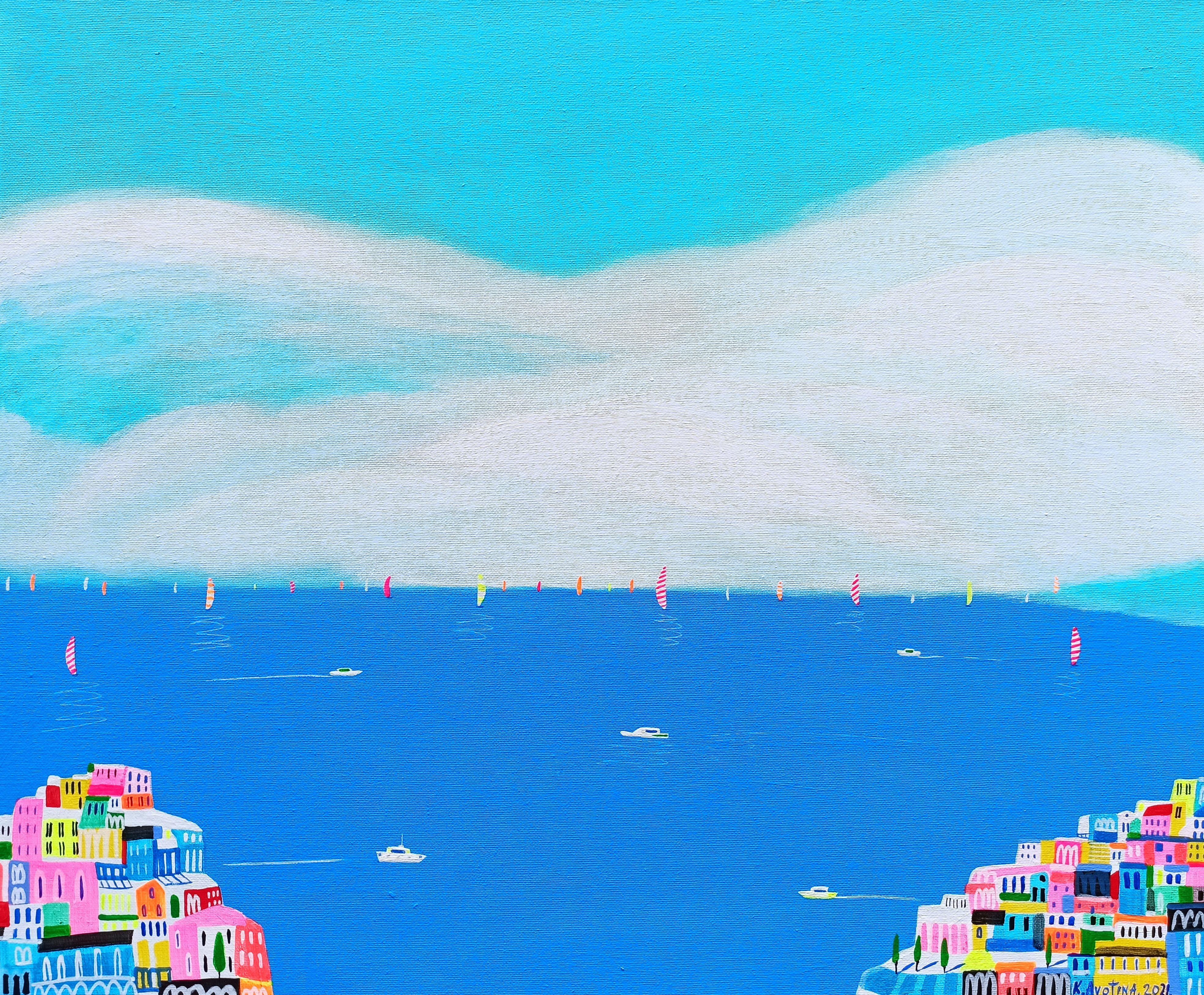 Destinazione Amalfi, Pittura, Acrilico su tela - Painting di Katrina Avotina
