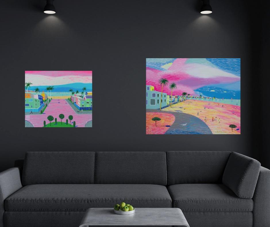 Wunderschöner Sonnenuntergang in Kalifornien, Gemälde, Acryl auf Leinwand (Sonstige Kunststile), Painting, von Katrina Avotina