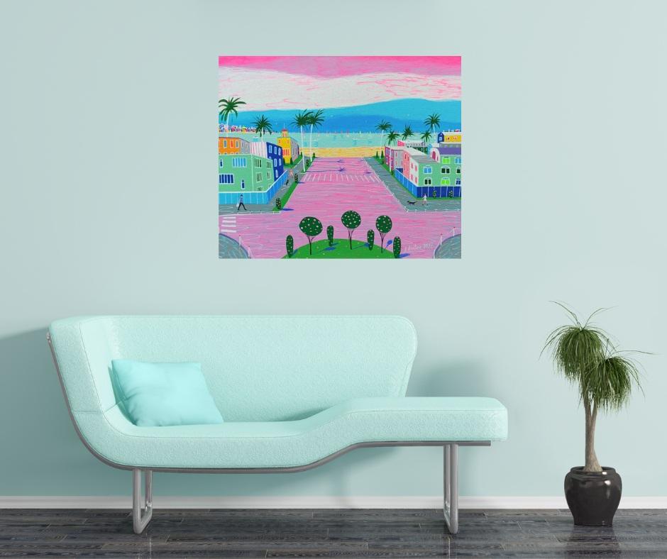 Wunderschöner Sonnenuntergang in Kalifornien, Gemälde, Acryl auf Leinwand im Angebot 1