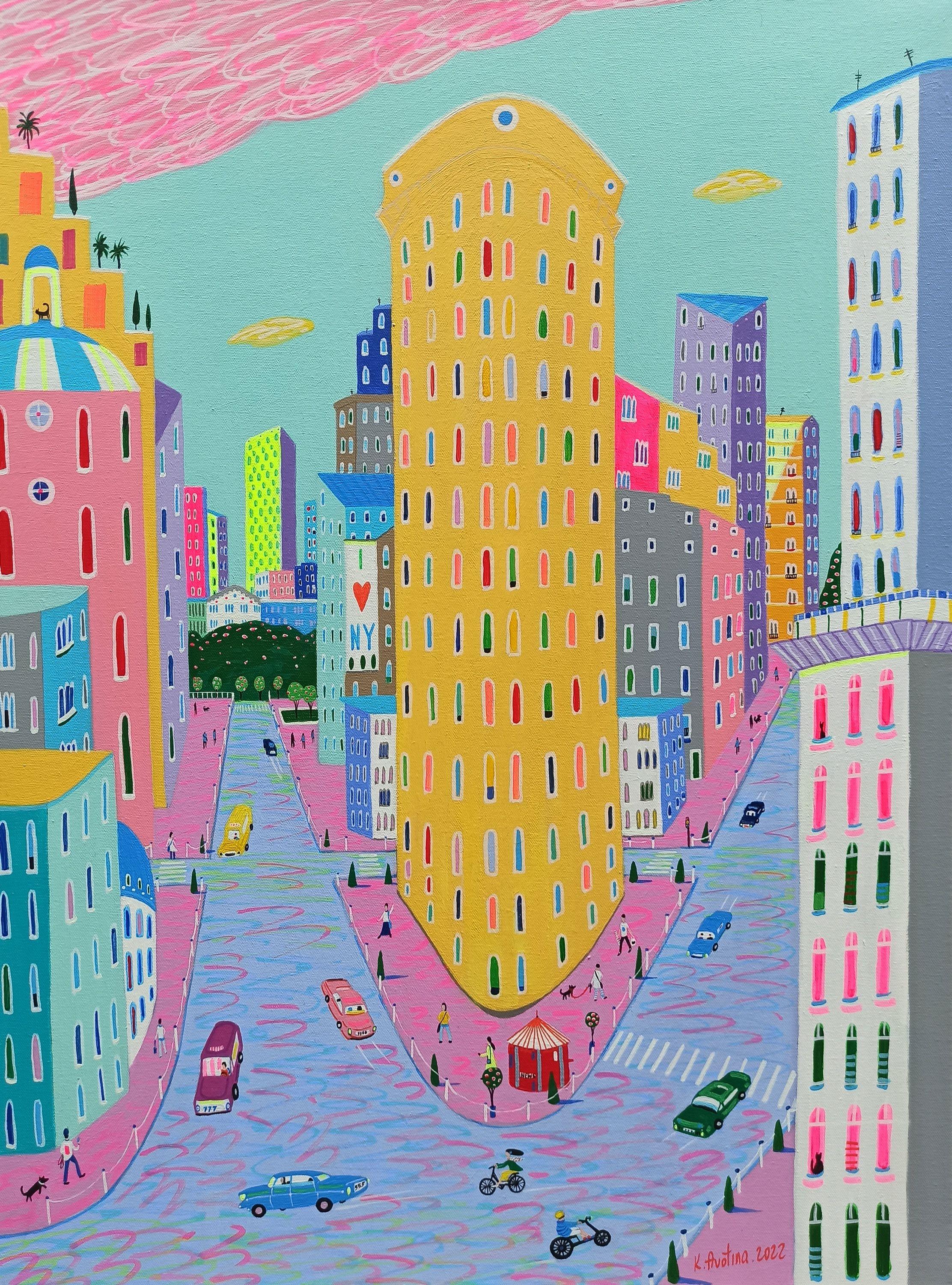 I Love NY, peinture, acrylique sur toile - Painting de Katrina Avotina