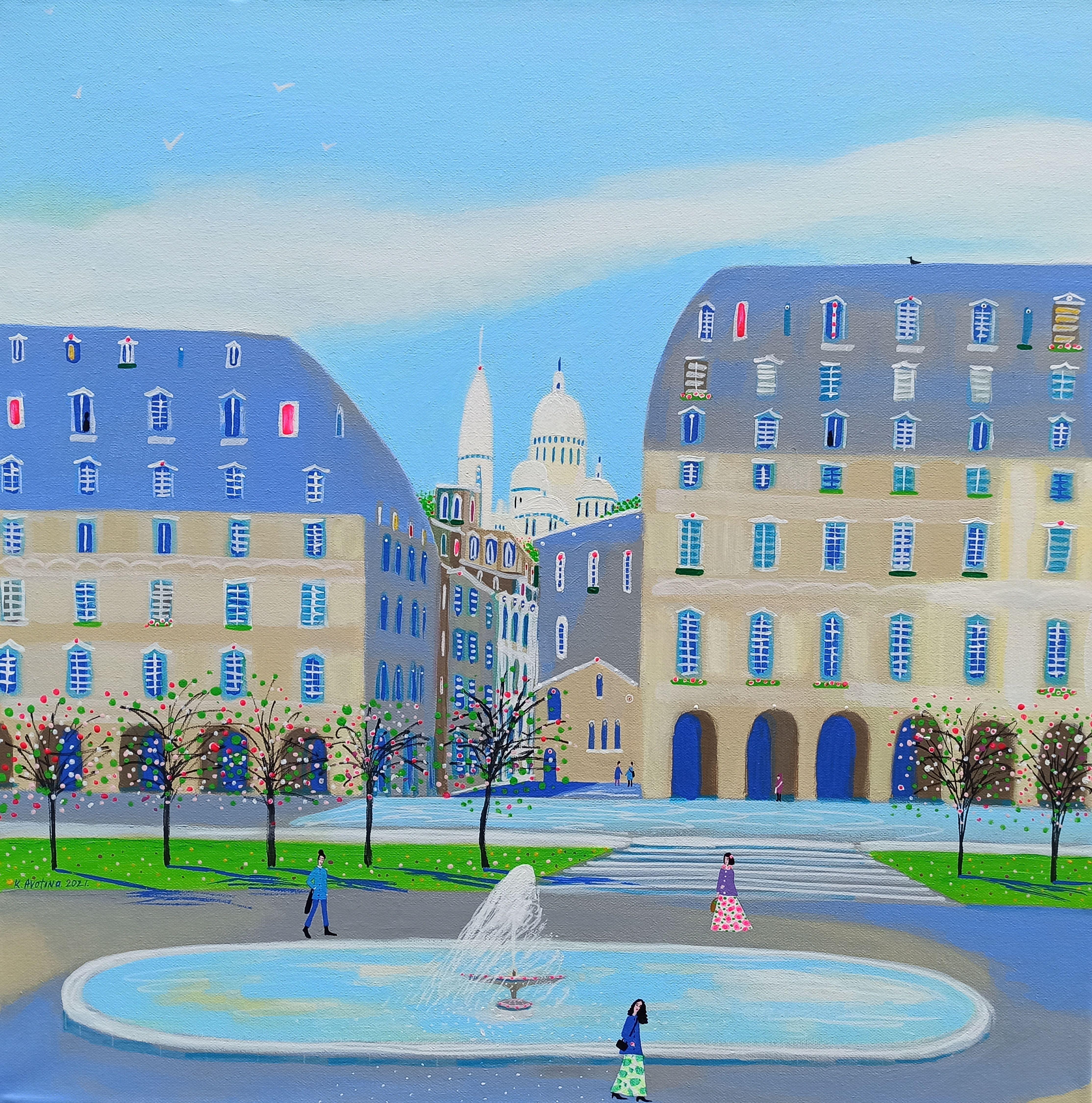 Montmartre, Je t'aime!, Gemälde, Acryl auf Leinwand – Painting von Katrina Avotina
