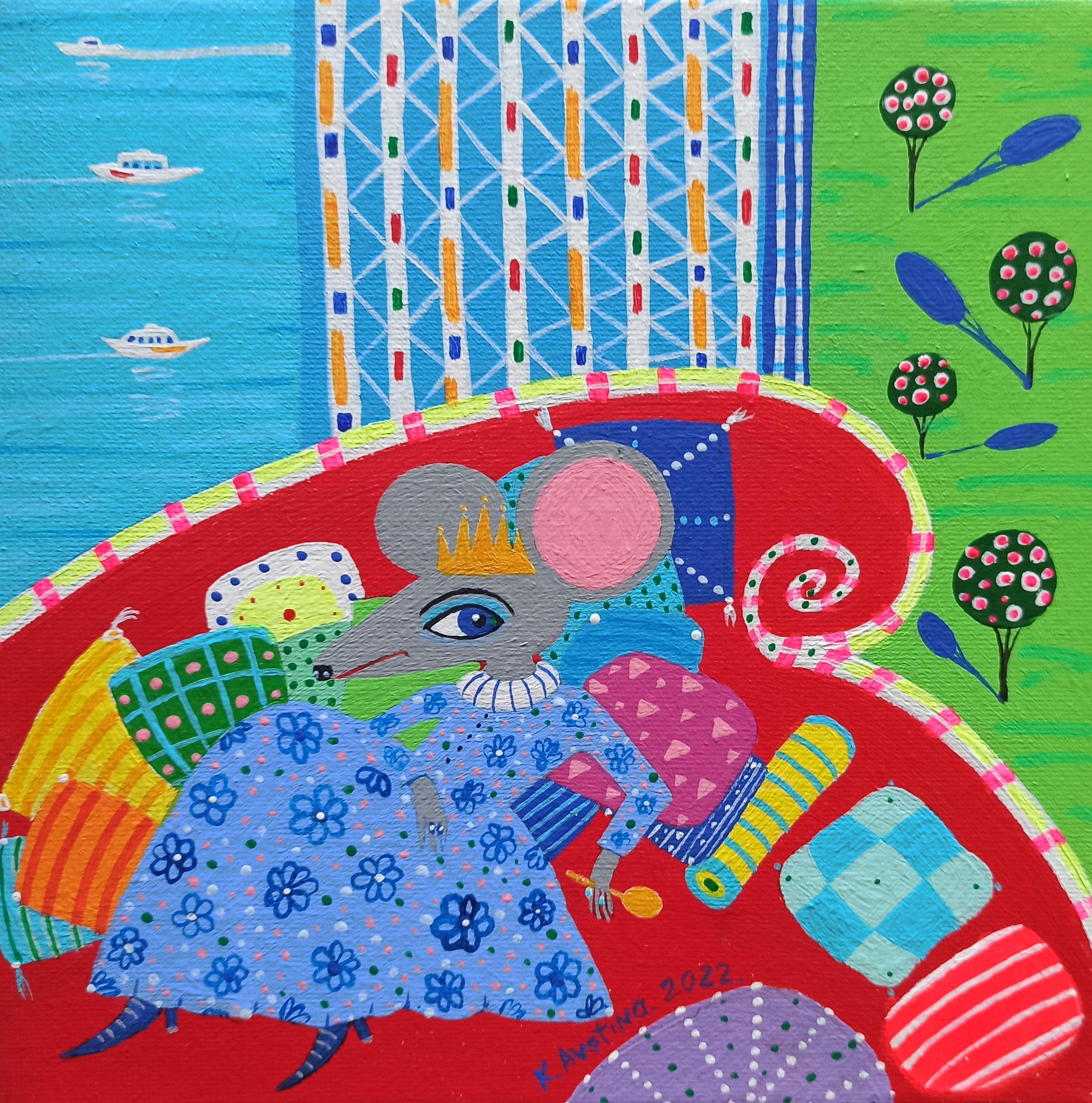 Kommode der Prinzessin, Gemälde, Acryl auf Leinwand – Painting von Katrina Avotina