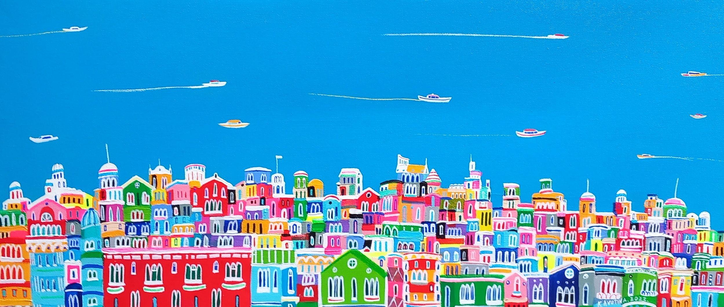 Resplandor del Mediterráneo, Pintura, Acrílico sobre lienzo - Painting de Katrina Avotina