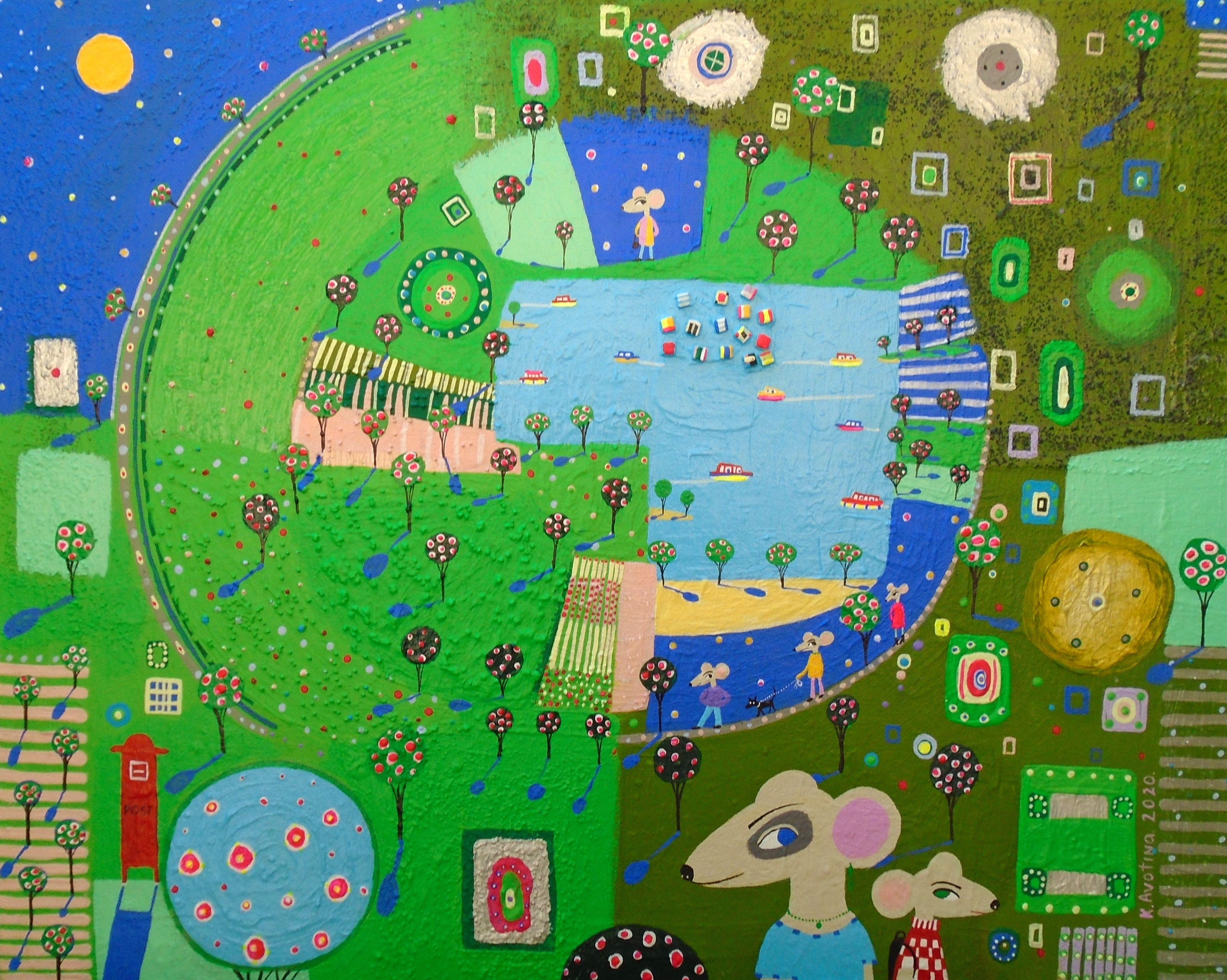 Landscape Painting de Katrina Avotina - Tómatelo con calma, Pintura, Acrílico sobre lienzo