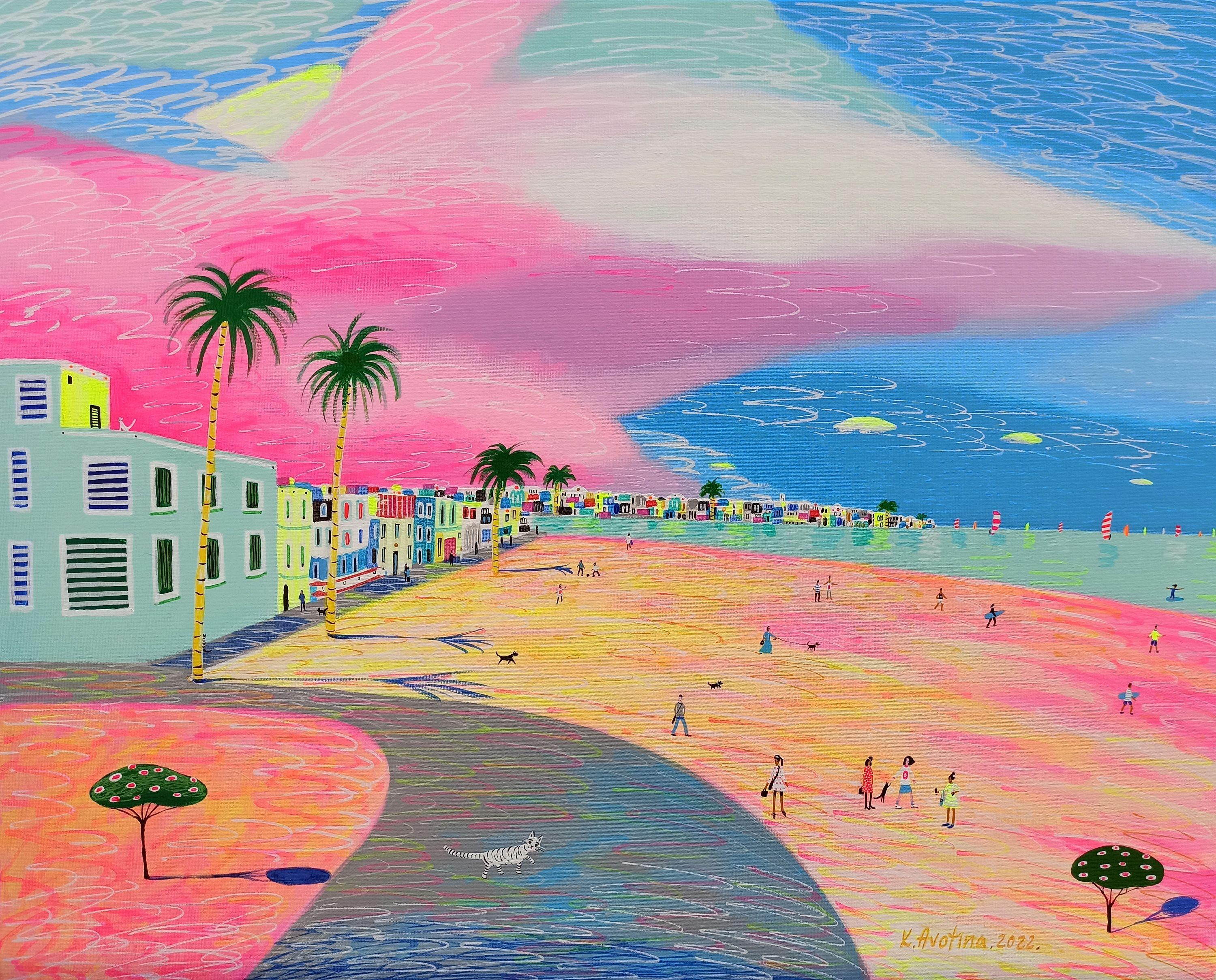 The Sun Shines Brighter In California, Gemälde, Acryl auf Leinwand – Painting von Katrina Avotina