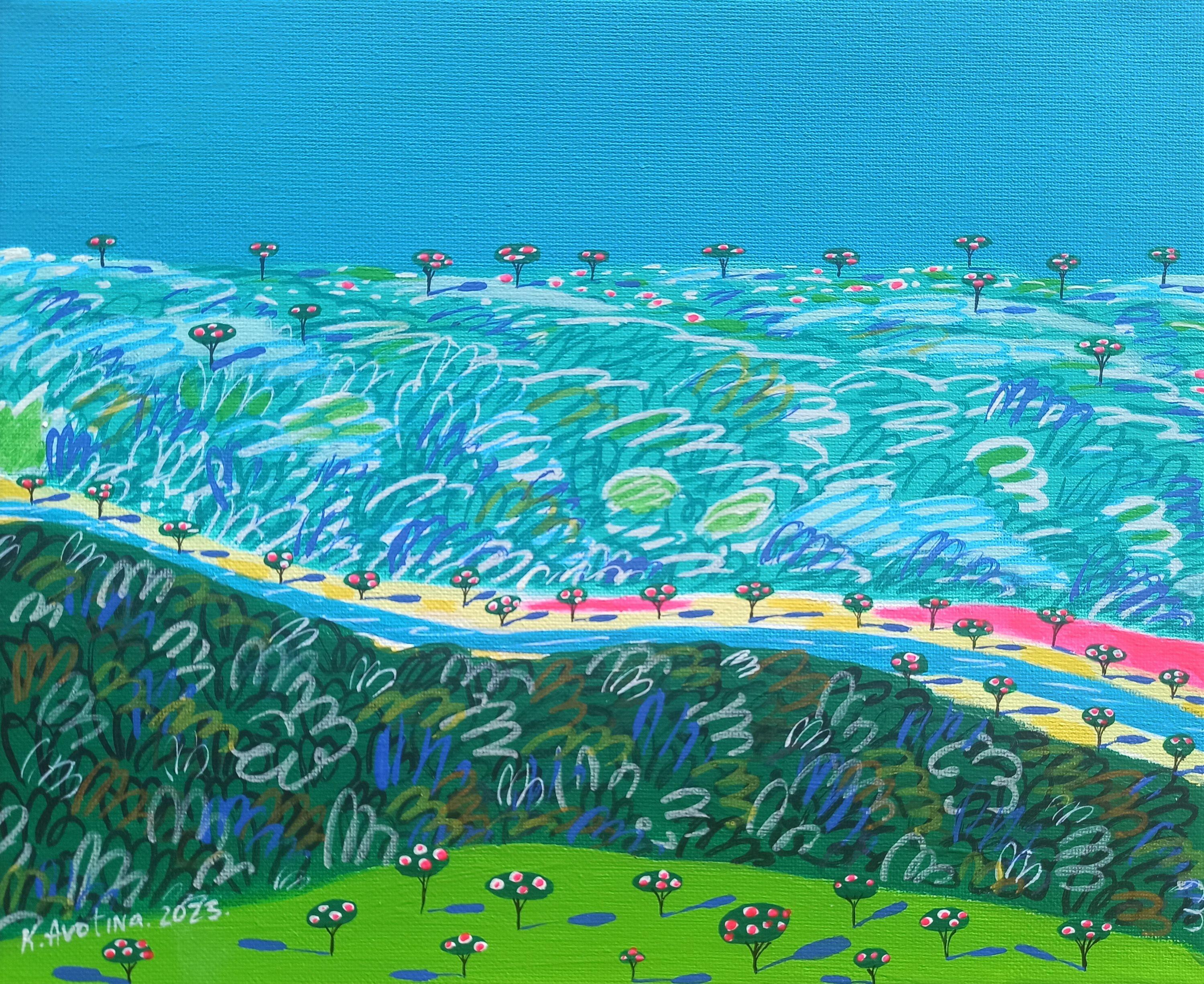 No hay nadie cerca, Pintura, Acrílico sobre lienzo - Painting de Katrina Avotina