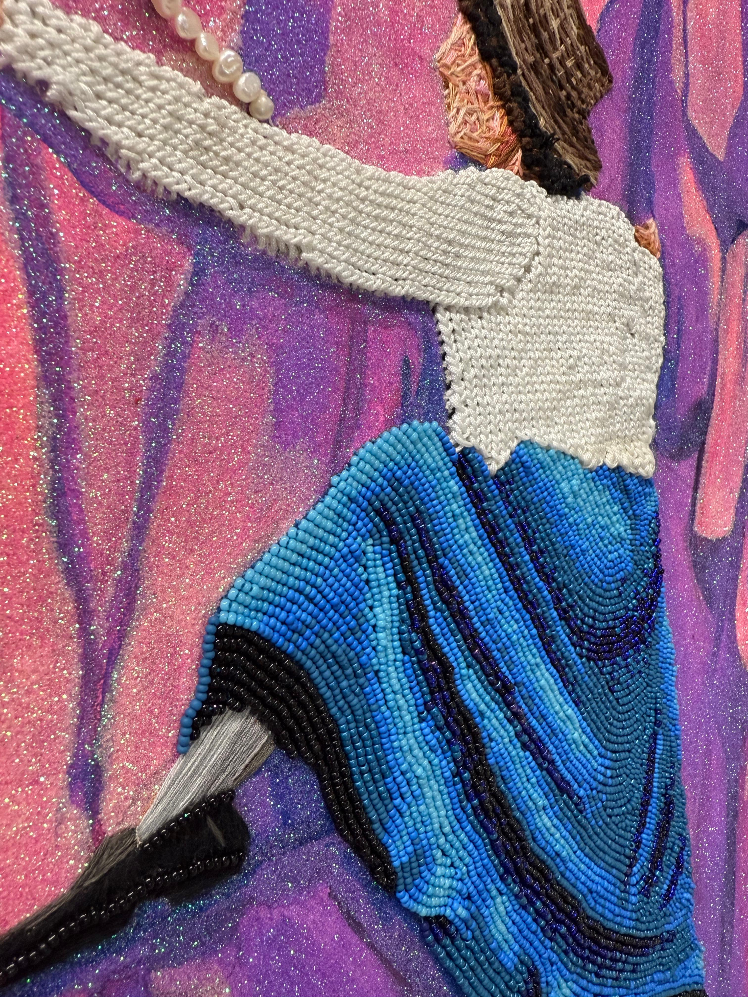 Higher Than Expected - Women Pink Blue Beaded Embroidery Mountain Climbers, 2025 For Sale 3