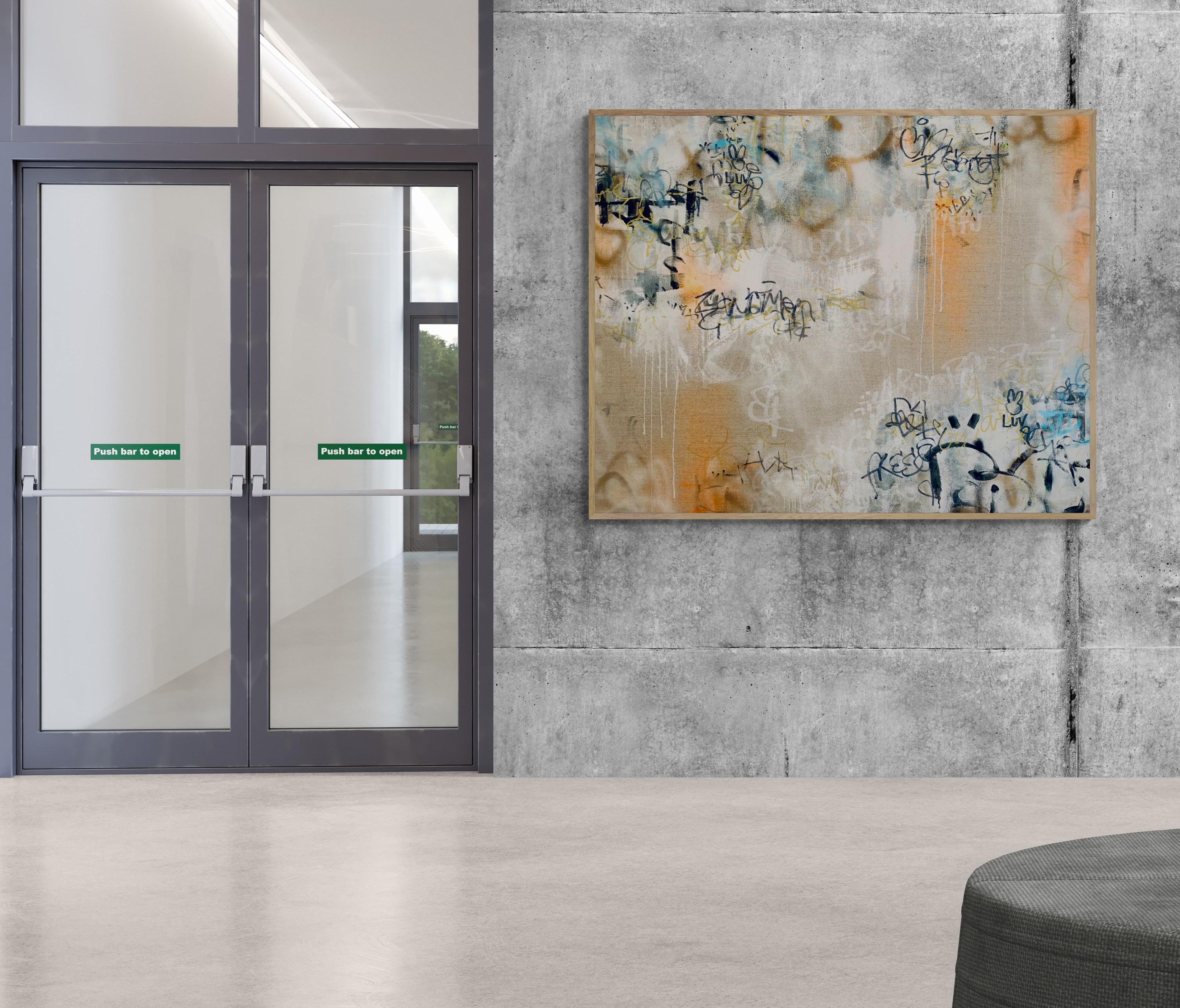 Bunny Luv (Astratto, Lino belga, Blu, Contemporaneo, Libero, Gestuale, Oro) in vendita 6