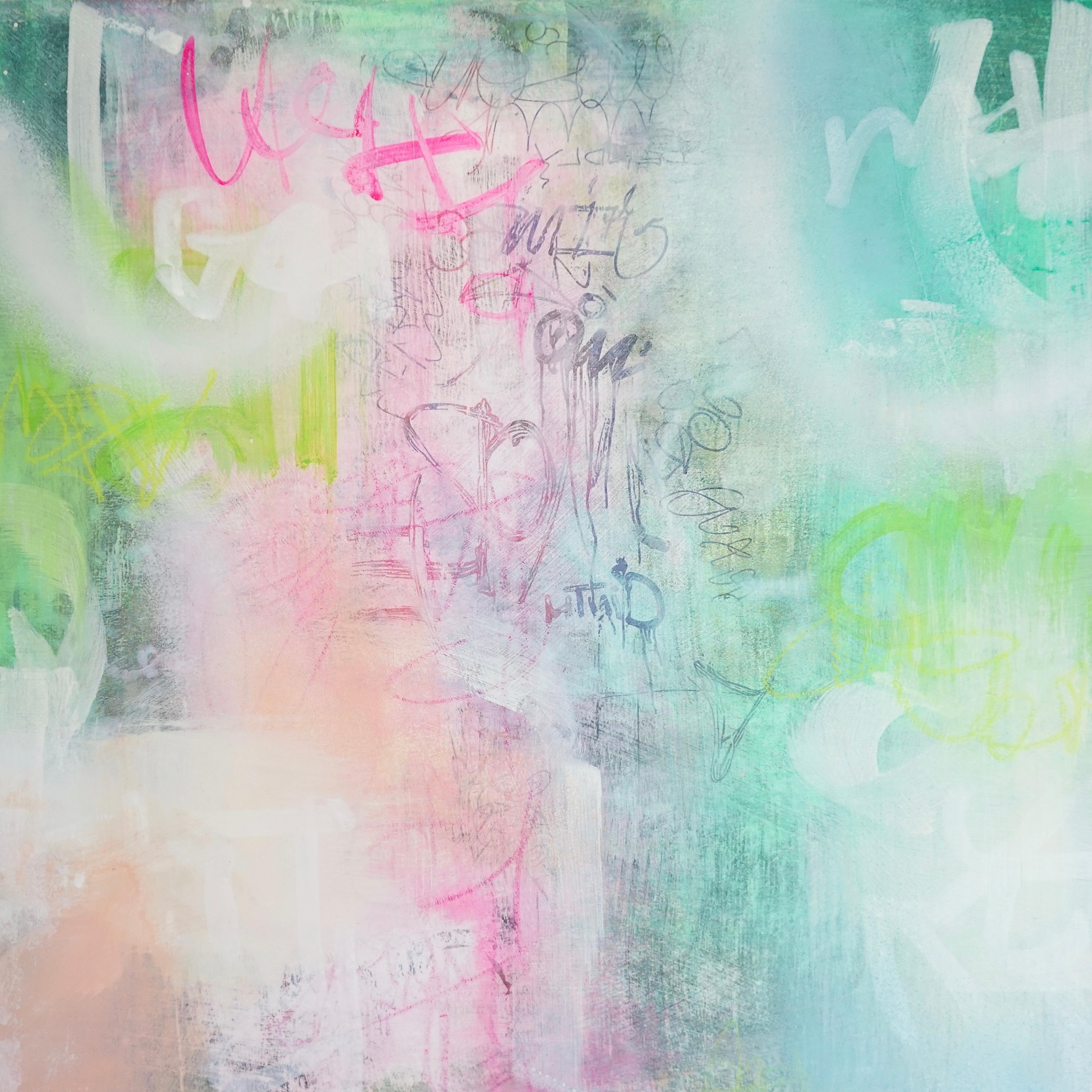 Day Dream No. 4 (Abstrakt, Atmosphärisch, Erröten, Zeitgenössisch, Gestisch, Graffiti) – Mixed Media Art von Katrina Revenaugh