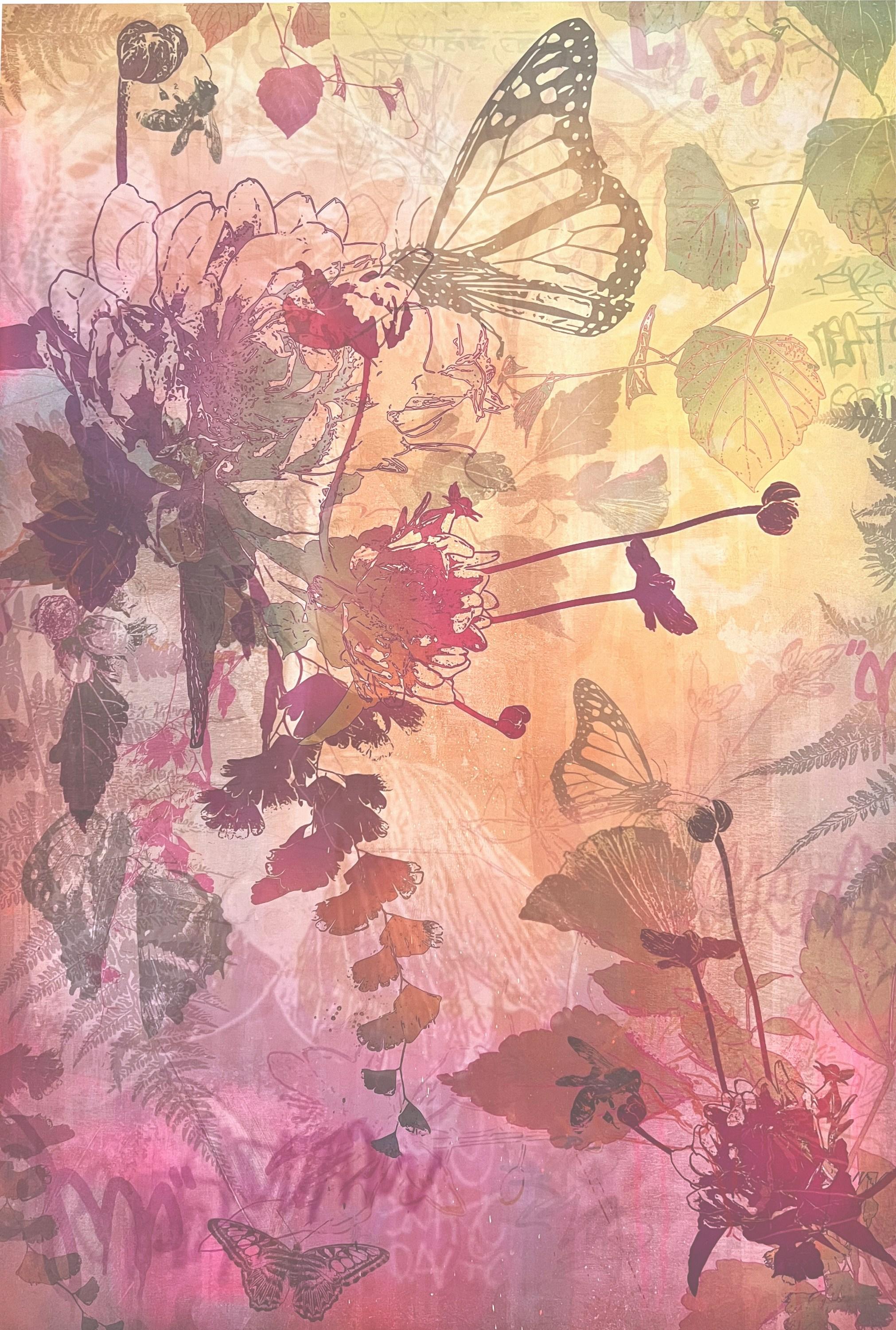 Katrina Revenaugh Animal Painting - Daybreak (Bees, Birch, Botanicals, Butterflies, Floral, Graffiti, Graffiti)