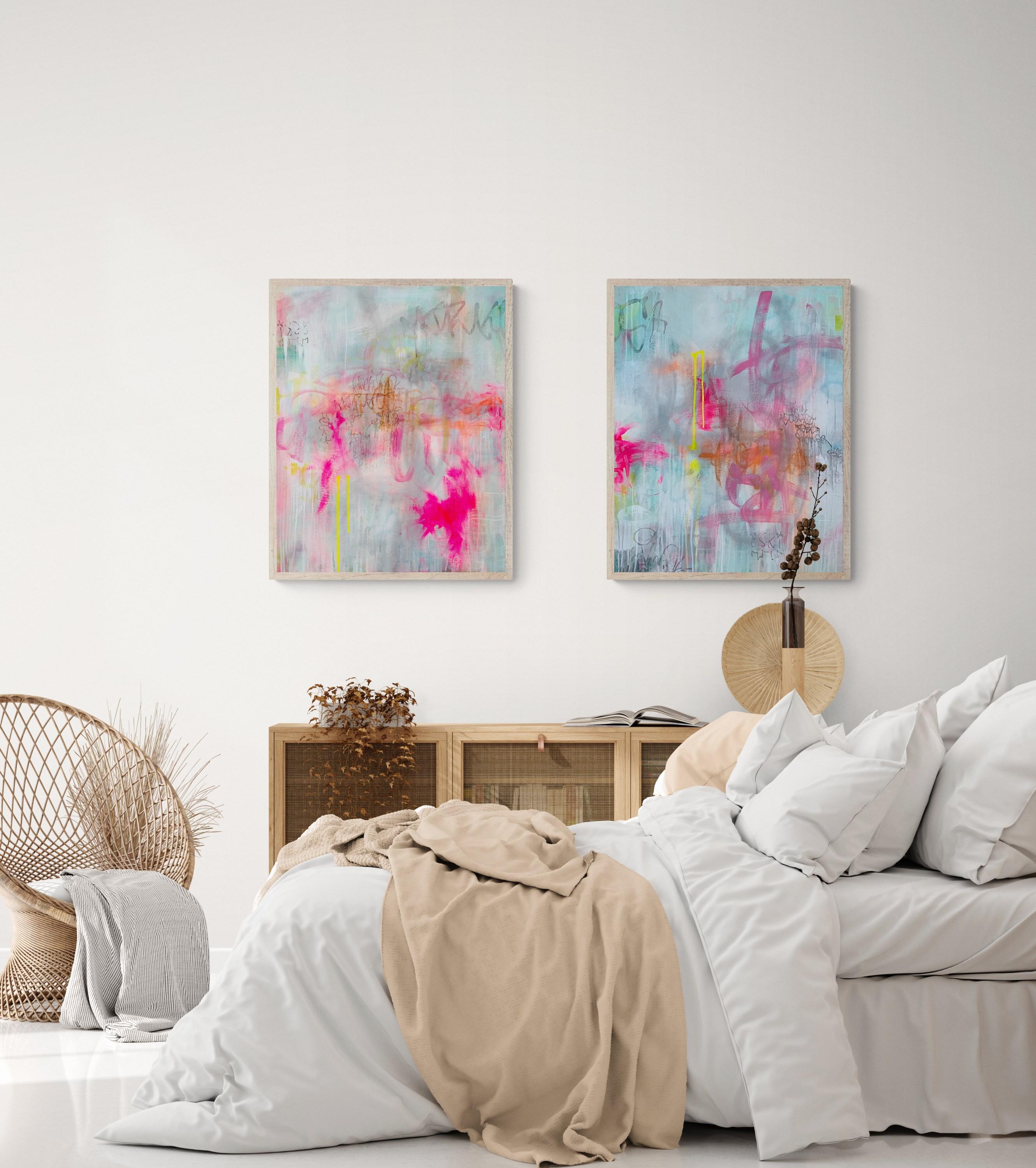 Double Time Diptych (Abstract, Atmospheric, Blue, Contemporary, Gestural) For Sale 7