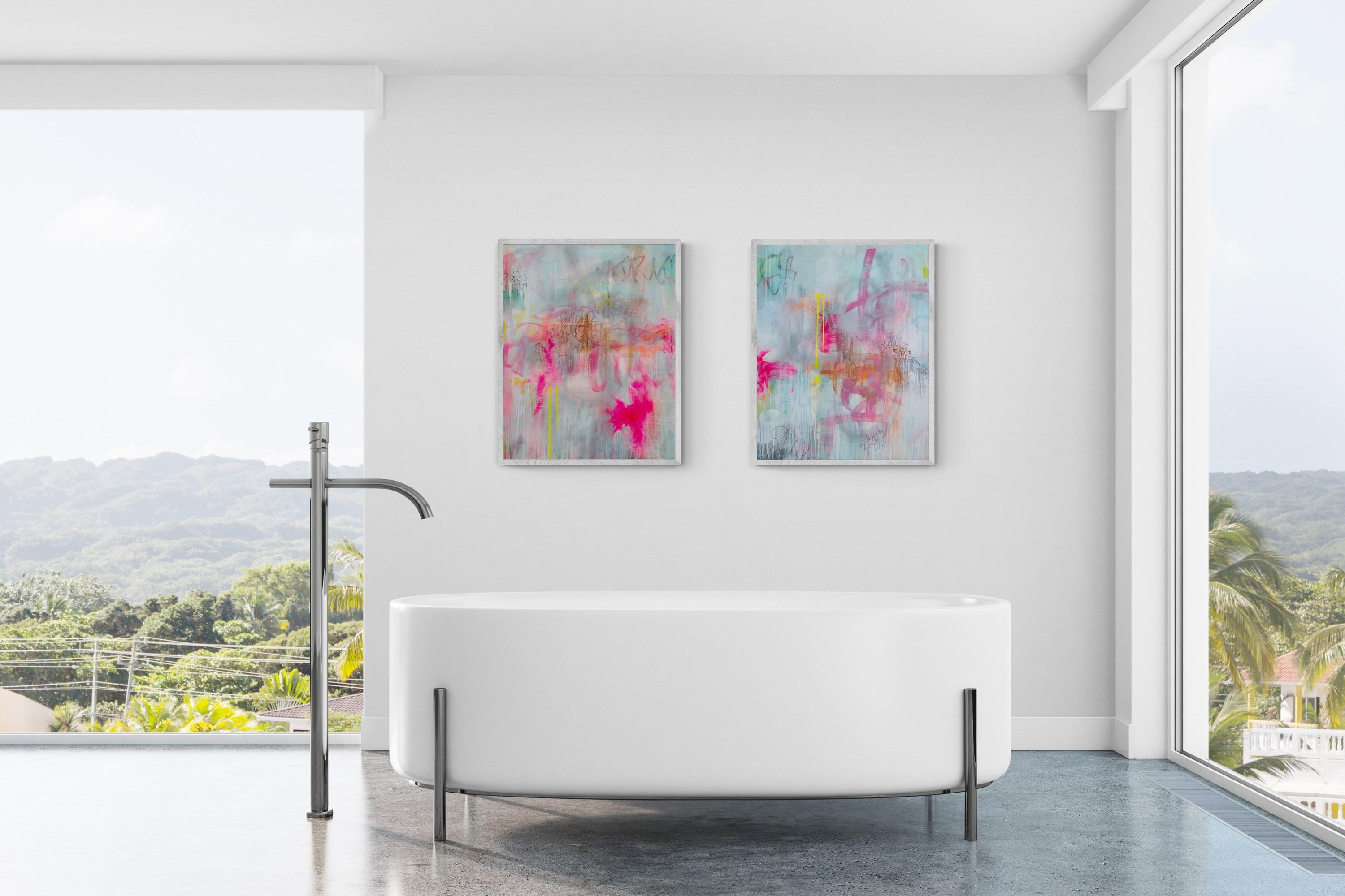 Double Time Diptych (Abstract, Atmospheric, Blue, Contemporary, Gestural) For Sale 8