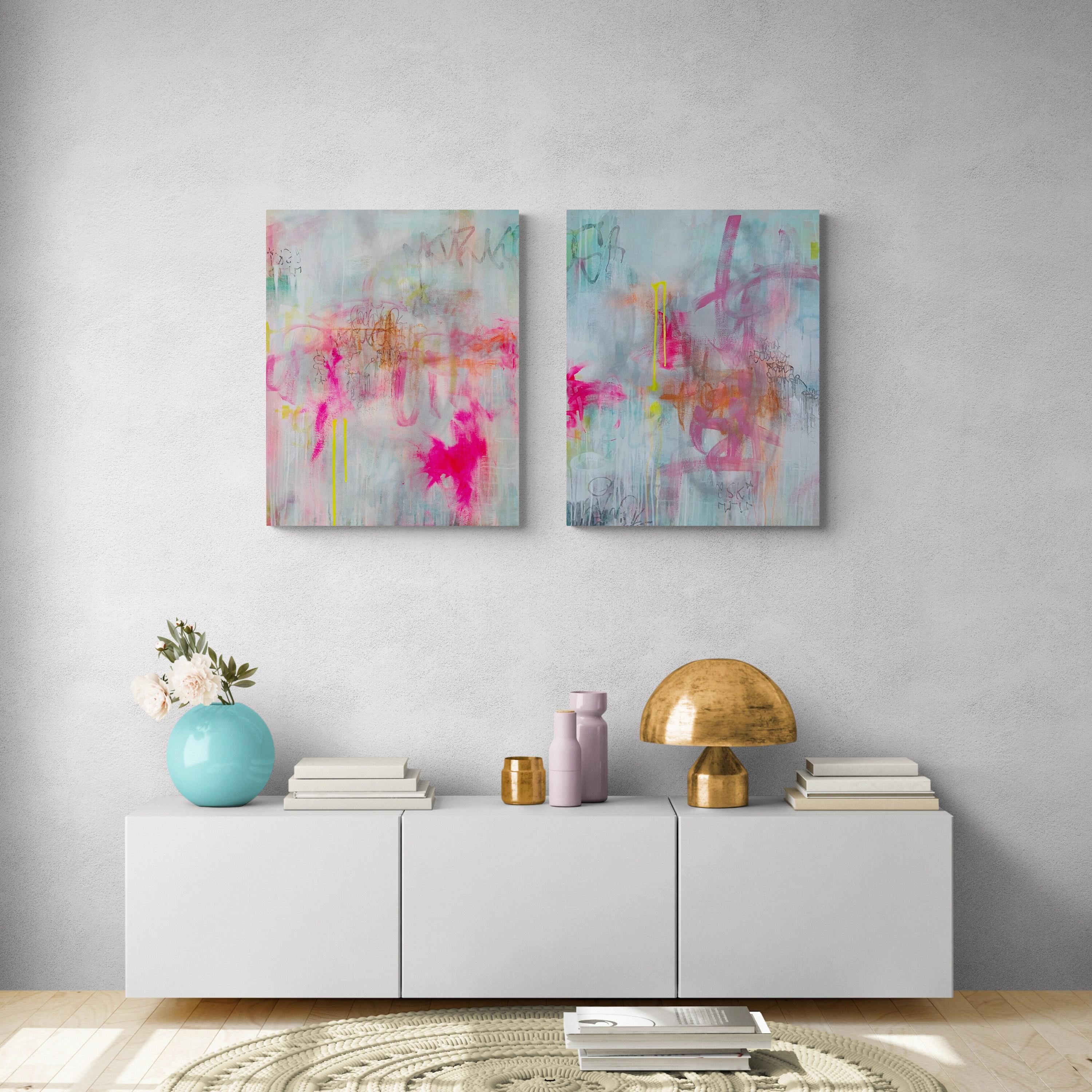 Double Time Diptych (Abstract, Atmospheric, Blue, Contemporary, Gestural) For Sale 1