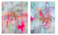 Double Time Diptych (Abstract, Atmospheric, Blue, Contemporary, Gestural)