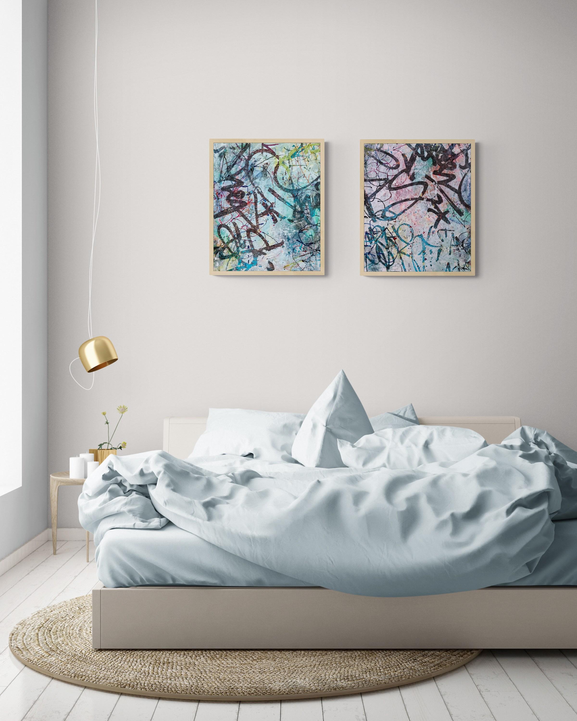 Get Happy Diptych (Abstract, Atmospheric, Blue, Blush, Colorful, Contemporary) For Sale 9