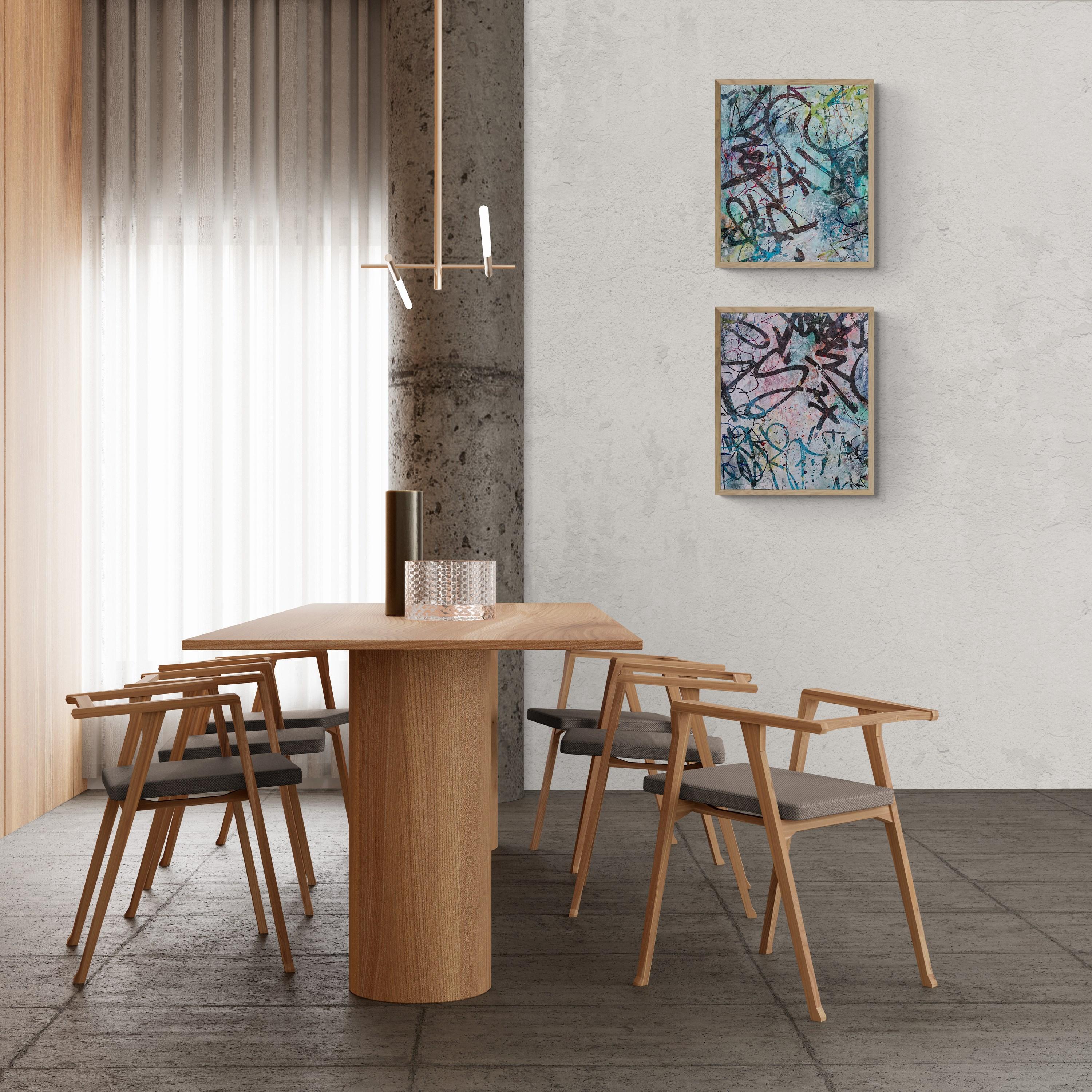 Dittico Get Happy (Astratto, Atmosferico, Blu, Blush, Colorato, Contemporaneo) - Abstract Painting Marrone di Katrina Revenaugh