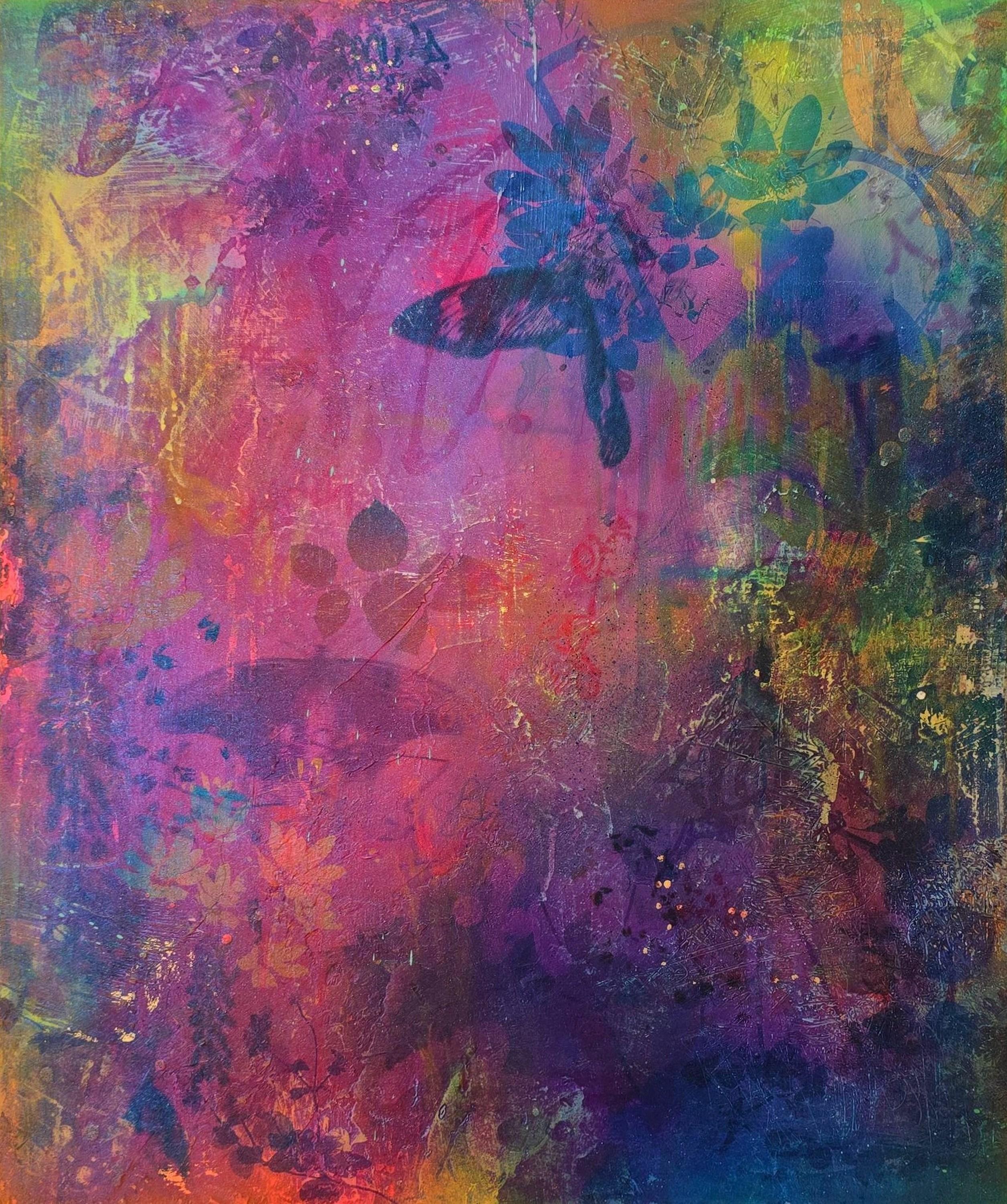 Katrina Revenaugh Figurative Painting - Graffiti Garden No.10 (Graffiti Botanical, Mixed Media, Gold Leaf, Vibrant)