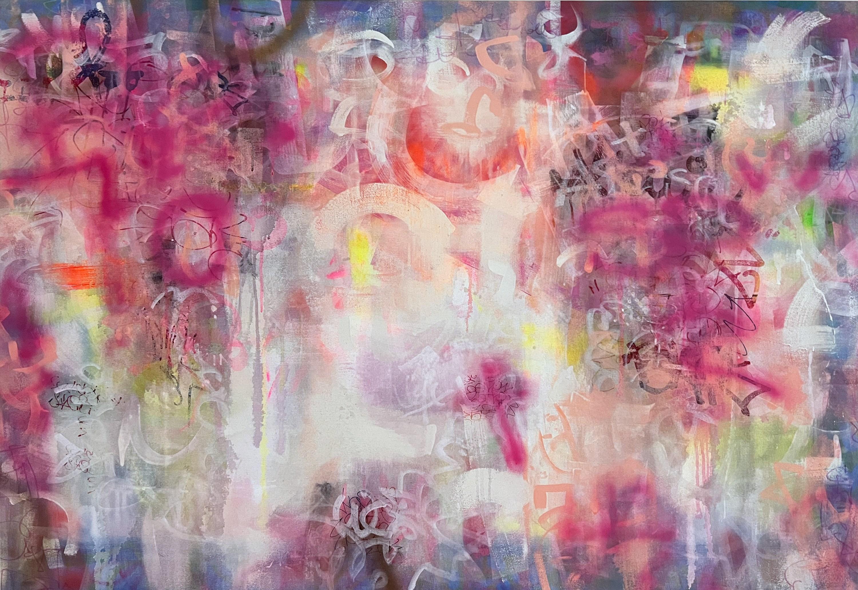 Abstract Painting Katrina Revenaugh - Lollipops & Rainbows (abstrait, blush, coloré, contemporain, rêveur, amusant)