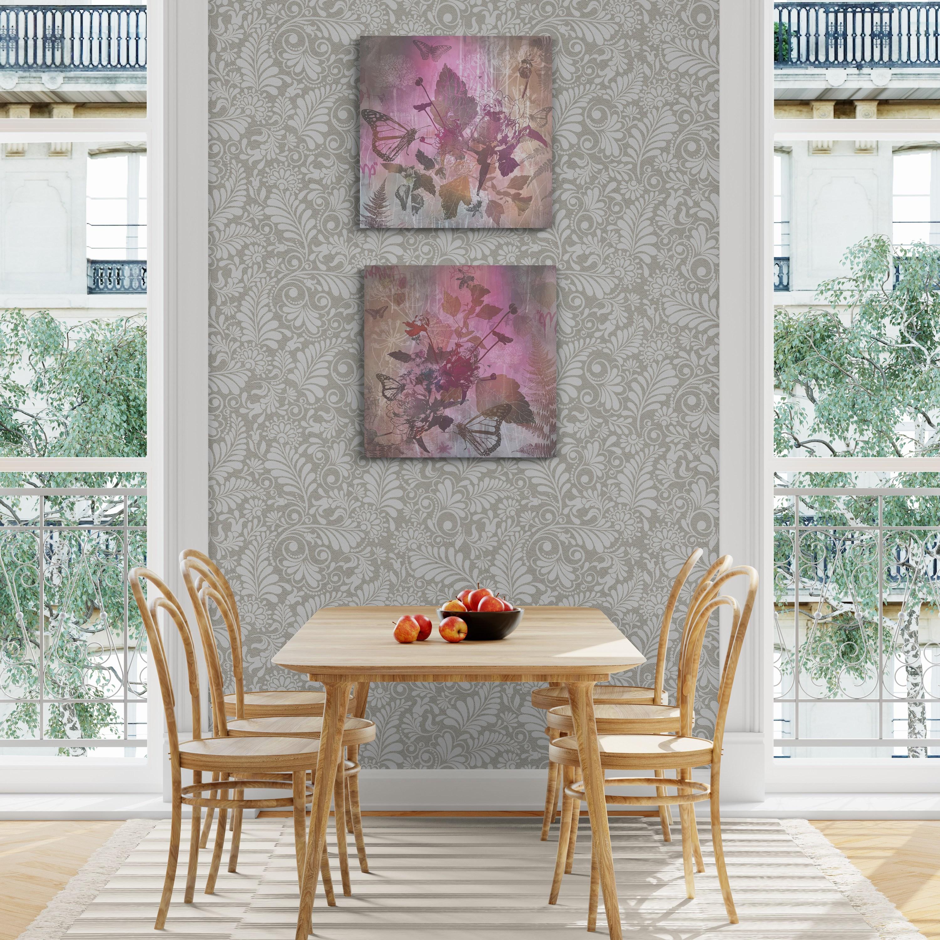 Morning Glory Diptych (Bees, Birch Panel, Botanicals, Butterflies, Floral, Gold) For Sale 5