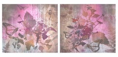 Morning Glory Diptych (Bees, Birch Panel, Botanicals, Butterflies, Floral, Gold)