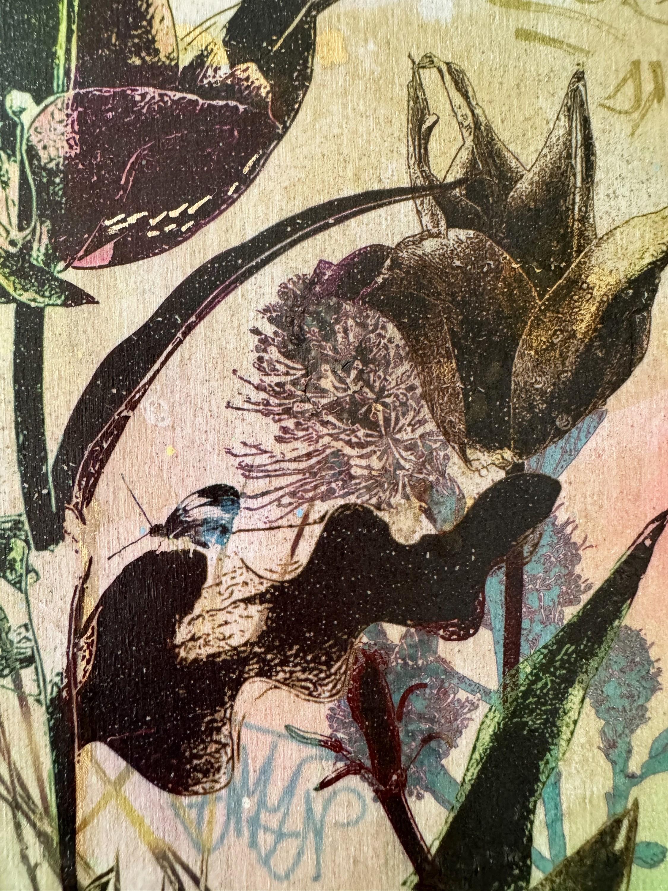 Katrina Revenaugh
Kleingartenanlage Numero 1
Archivierungspigmenttinte, Acryl, Sprühfarbe und Blattgold auf Birkenholzplatte
Jahr: 2024
Größe: 6 x 6 x 1,75 Zoll
Signiert: Auf Verso
COA bereitgestellt

Piccolo Giardino Numero 1 kombiniert Graffiti