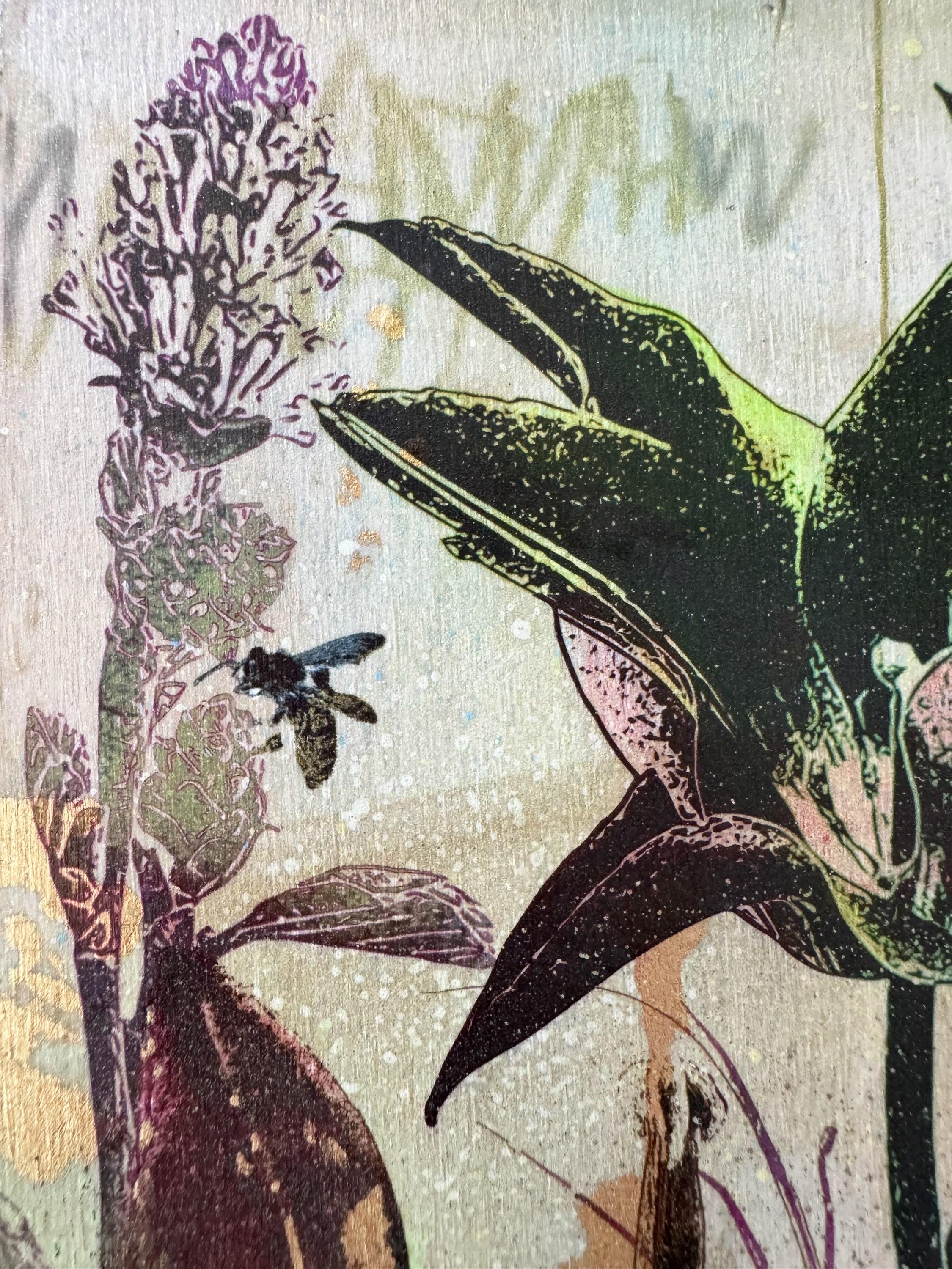 Piccolo Giardino Nr. 1 (Botanisches, Burgunderrot, Schmetterlinge, Blumen, Gold) im Angebot 1