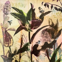 Piccolo Giardino Nr. 1 (Botanisches, Burgunderrot, Schmetterlinge, Blumen, Gold)
