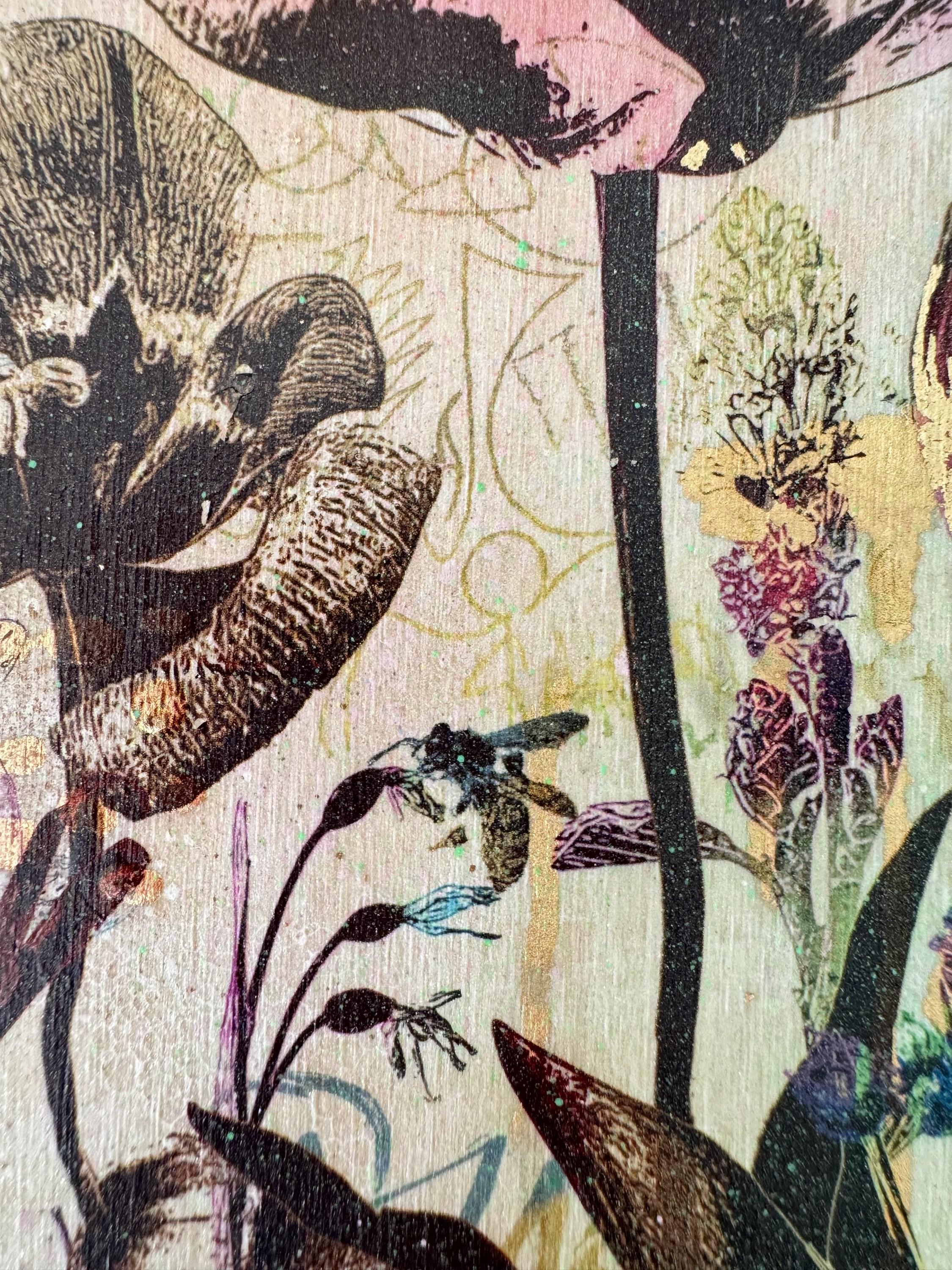 Piccolo Giardino Numero 3 (Botanicals, Burgundy, Butterflies, Floral, Gold) For Sale 2