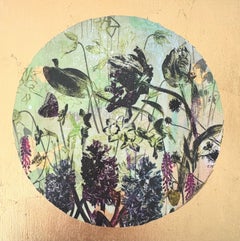 Piccolo Giardino Nr. 9 (Botanisches, Burgunderrot, Schmetterlinge, Blumen, Gold)