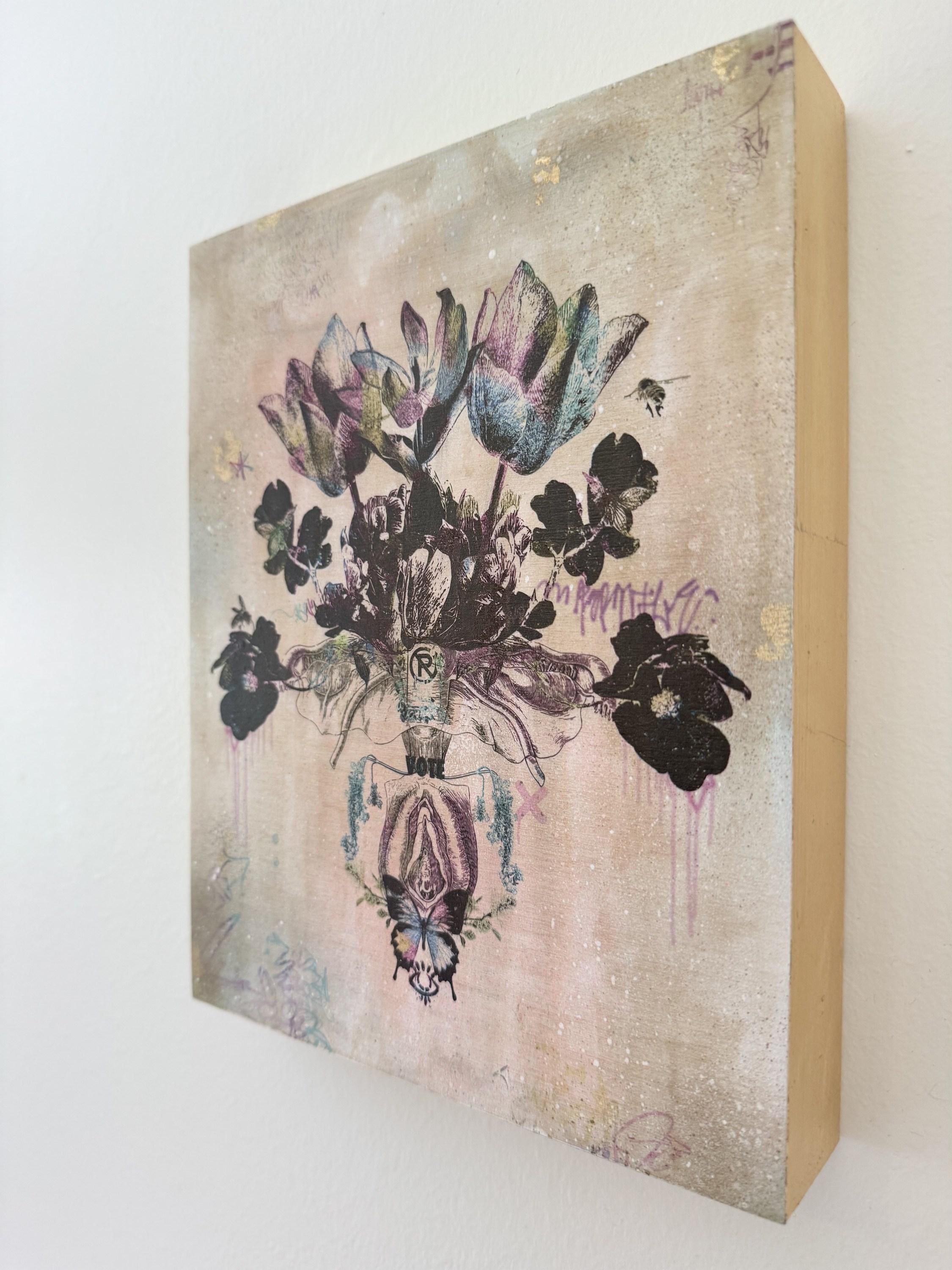 Stai Fuori dal Mio Giardino Numero 3 (Botanici, Borgogna, Farfalle 50% OFF) - Painting di Katrina Revenaugh