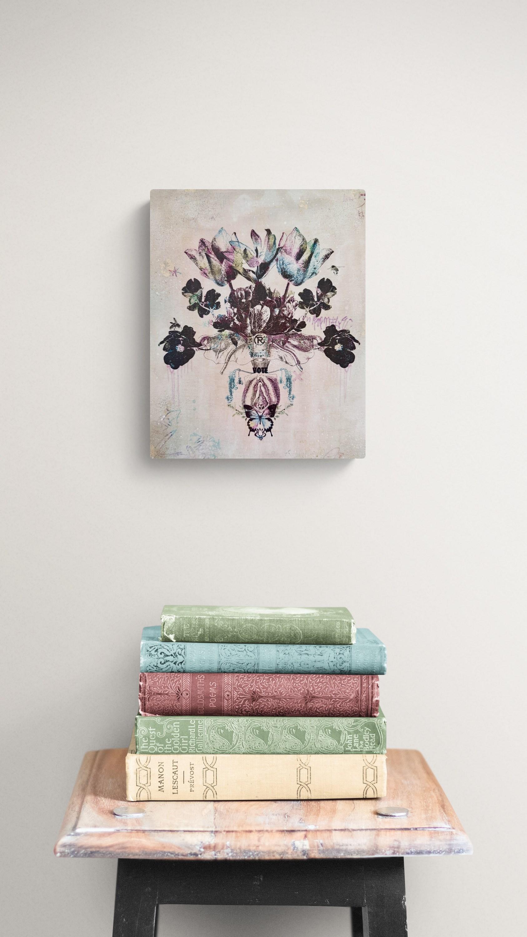 Stai Fuori dal Mio Giardino Numero 3 (Botanici, Borgogna, Farfalle 50% OFF) - Painting Contemporaneo di Katrina Revenaugh