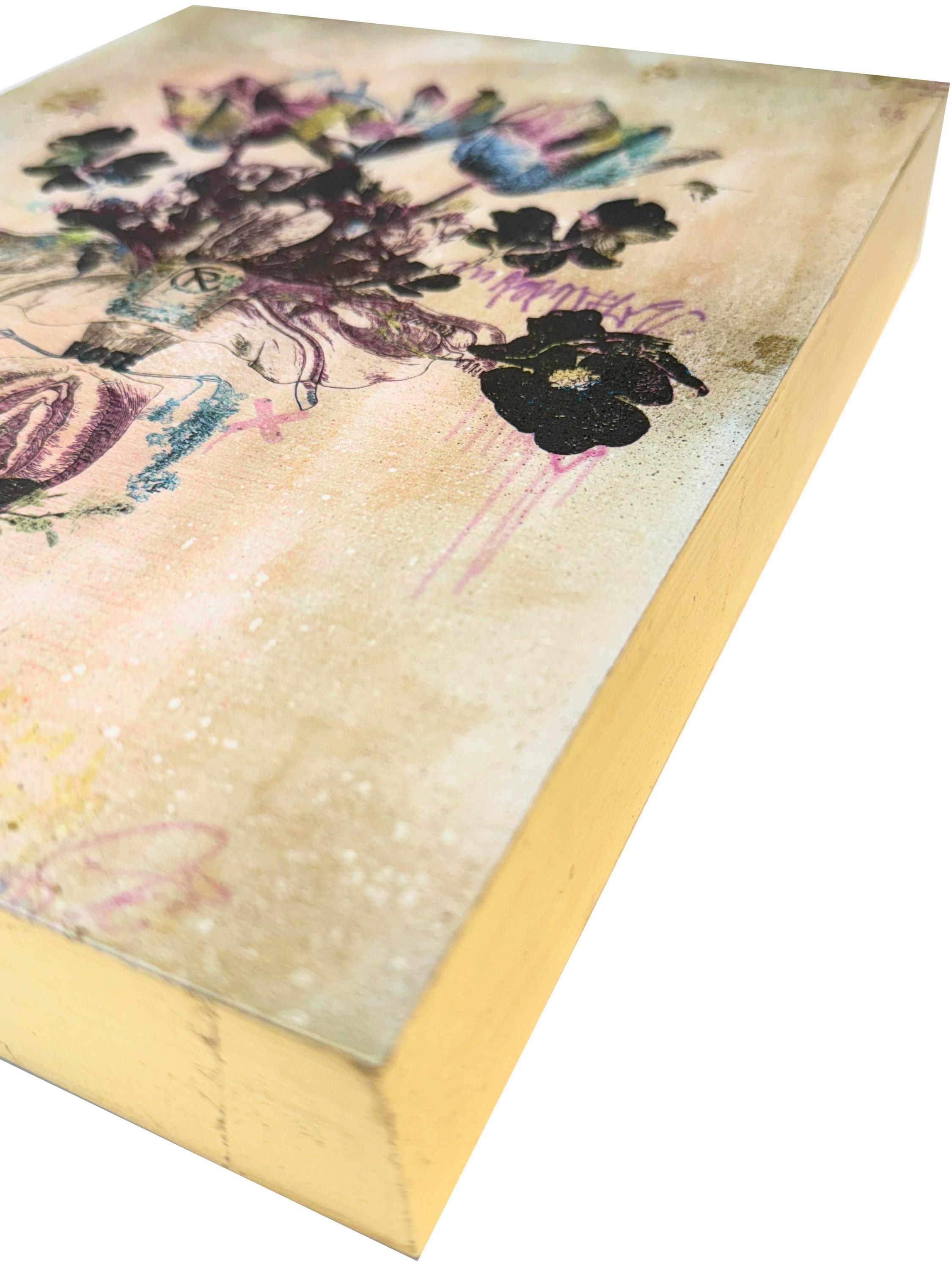 Stai Fuori dal Mio Giardino Numero 3 (Botanici, Borgogna, Farfalle 50% OFF) - Figurative Painting Oro di Katrina Revenaugh