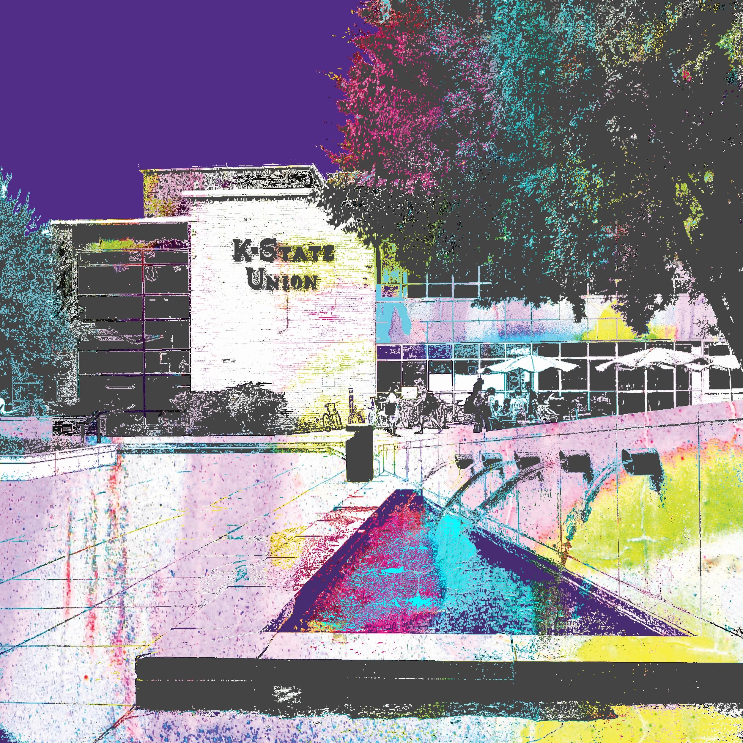 K-State Student Union (Iconic, Street Art, Vibrant, Graffiti, Metalldruck) – Print von Katrina Revenaugh