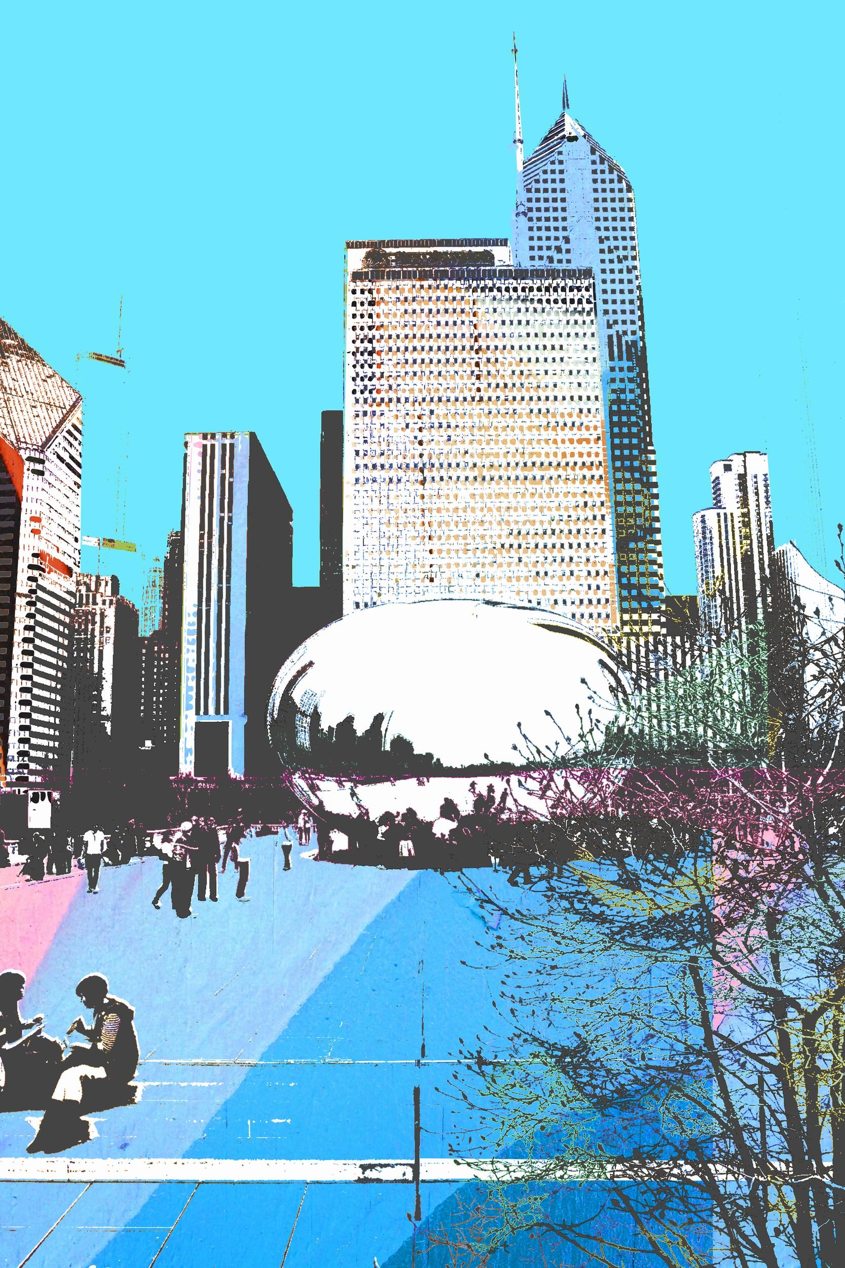Reflections of Chicago (Cityscape, Street Art, Vibrant, Graffiti, Metalldruck) – Print von Katrina Revenaugh